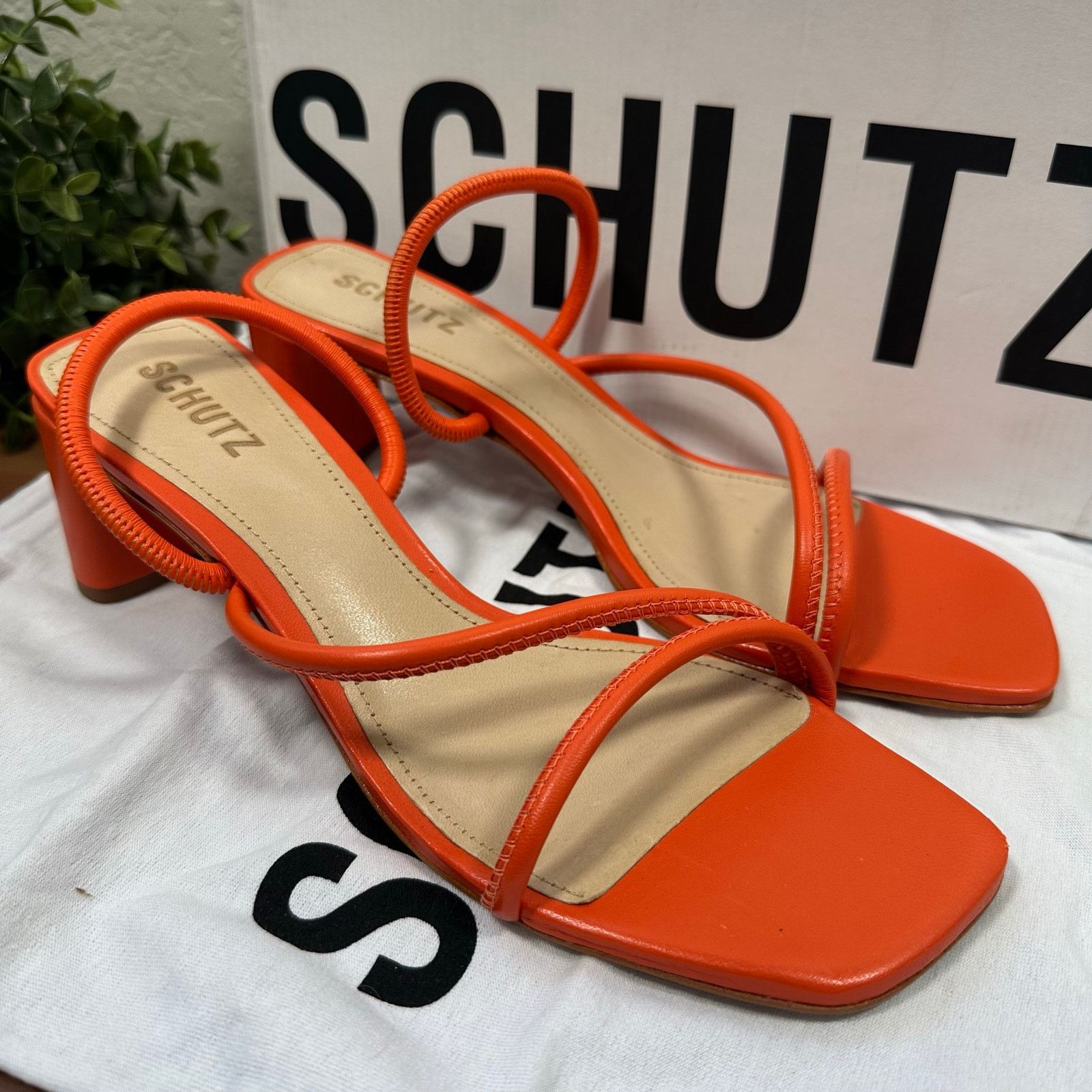 SCHUTZ Schutz Chessie Mid Leather Mid Heel Sandals Orange Size 9 Size US 9 / IT 39 - 4 Thumbnail