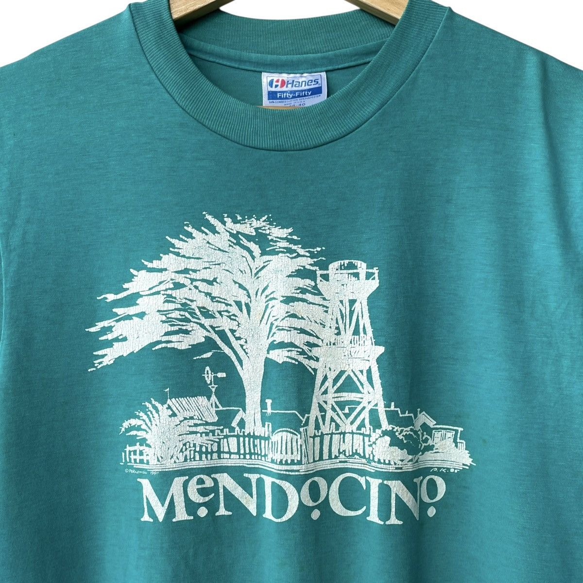 Hanes Mendocino California Vintage 1980s Art Graphic Tee Size US M / EU 48-50 / 2 - 3 Thumbnail