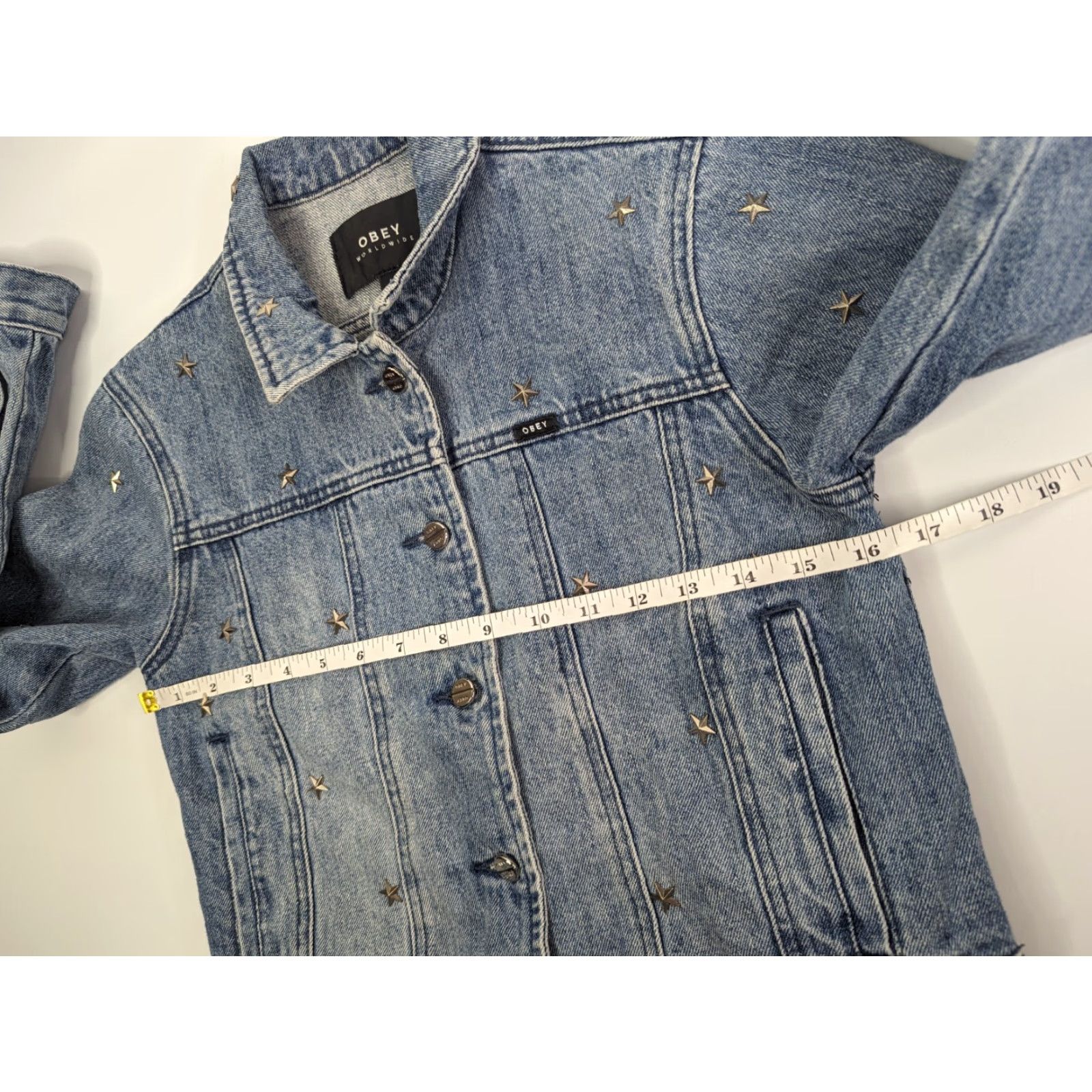 Obey VINTAGE OBEY Denim Jacket Star Studded Stardom Indigo Size Small Y2K Women’s Jacket Size S / US 4 / IT 40 - 5 Thumbnail