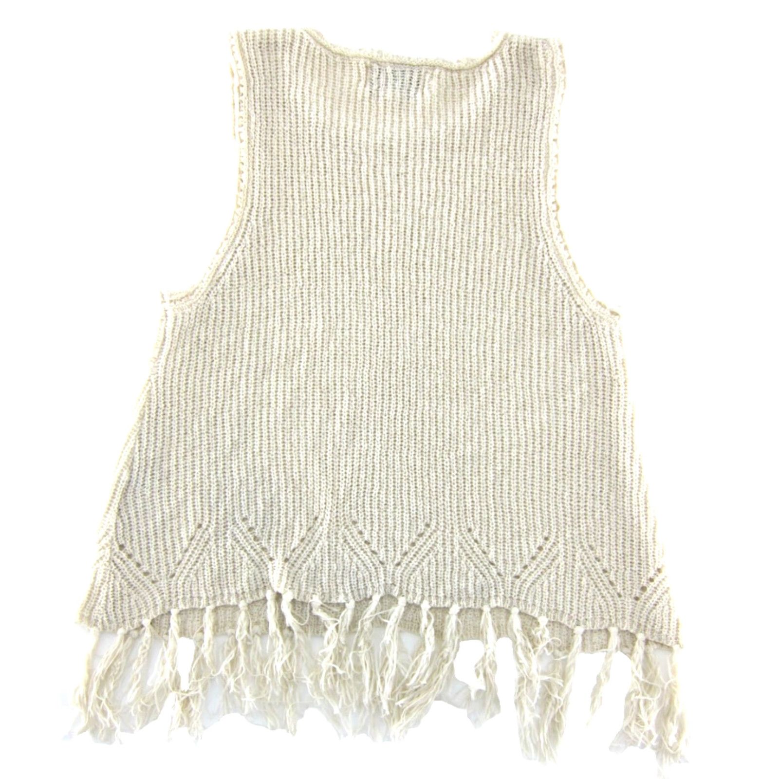 Anthropologie Pepin Ivory Knit Fringe Boho Festival Tank Vest S Shirt Womens Size S / US 4 / IT 40 - 2 Thumbnail