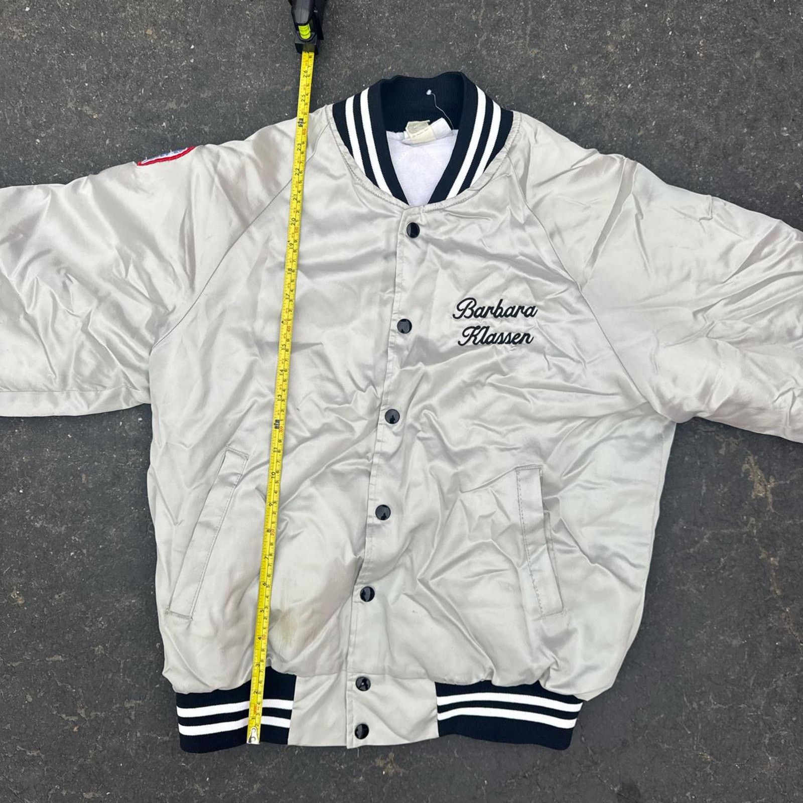 Vintage Vintage 80s Retro Satin Jacket with Arm Patches –Size Medium Size US M / EU 48-50 / 2 - 8 Thumbnail