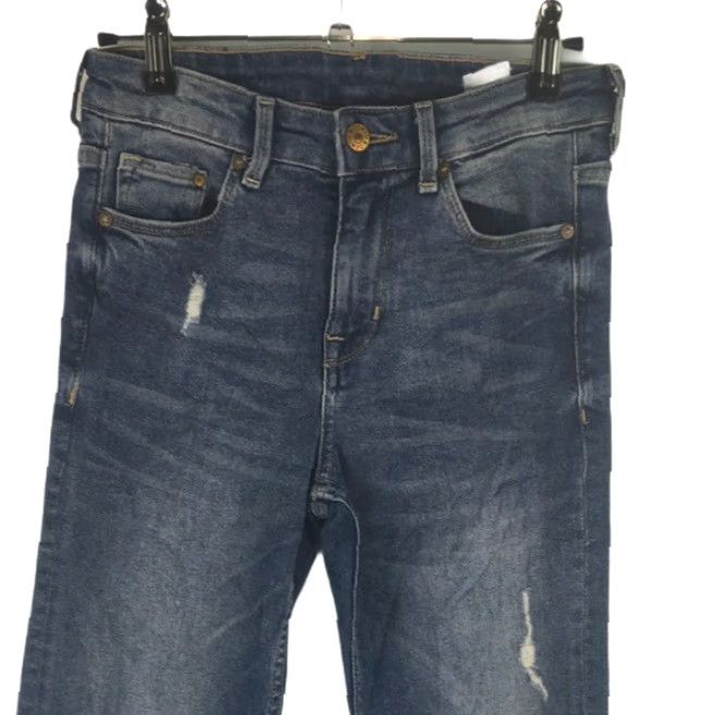 H&M H&M Womens Flare Jeans Distressed Blue Denim Size 25X30 Regular Rise Mid 28 Inseam 5-Pocket Belt Loops Zipper Button Cuff 26 In Waist Blue Size 42" / US 20 - 3 Thumbnail