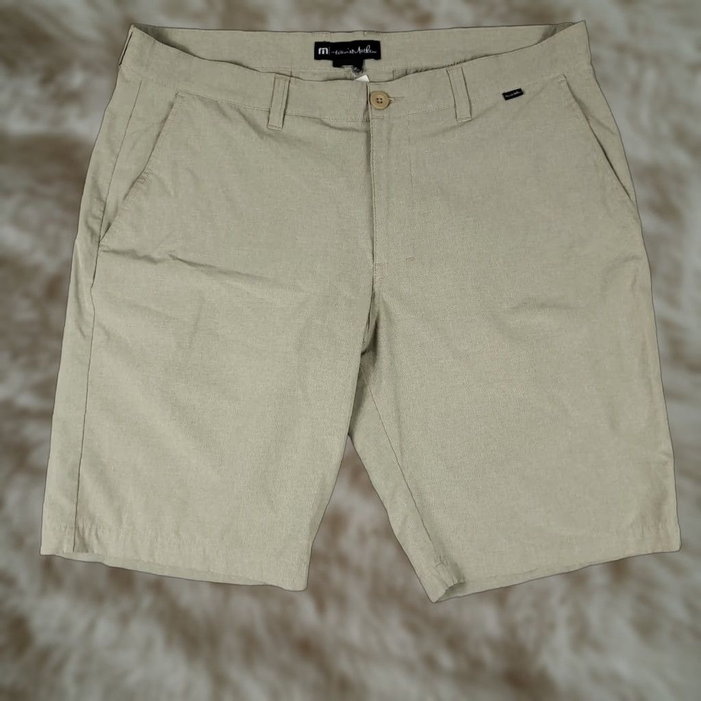 TravisMathew Travis Mathew Shorts Mens 37 Beige Golf Flat Front Slash Pockets Chino Size US 37 - 1 Thumbnail