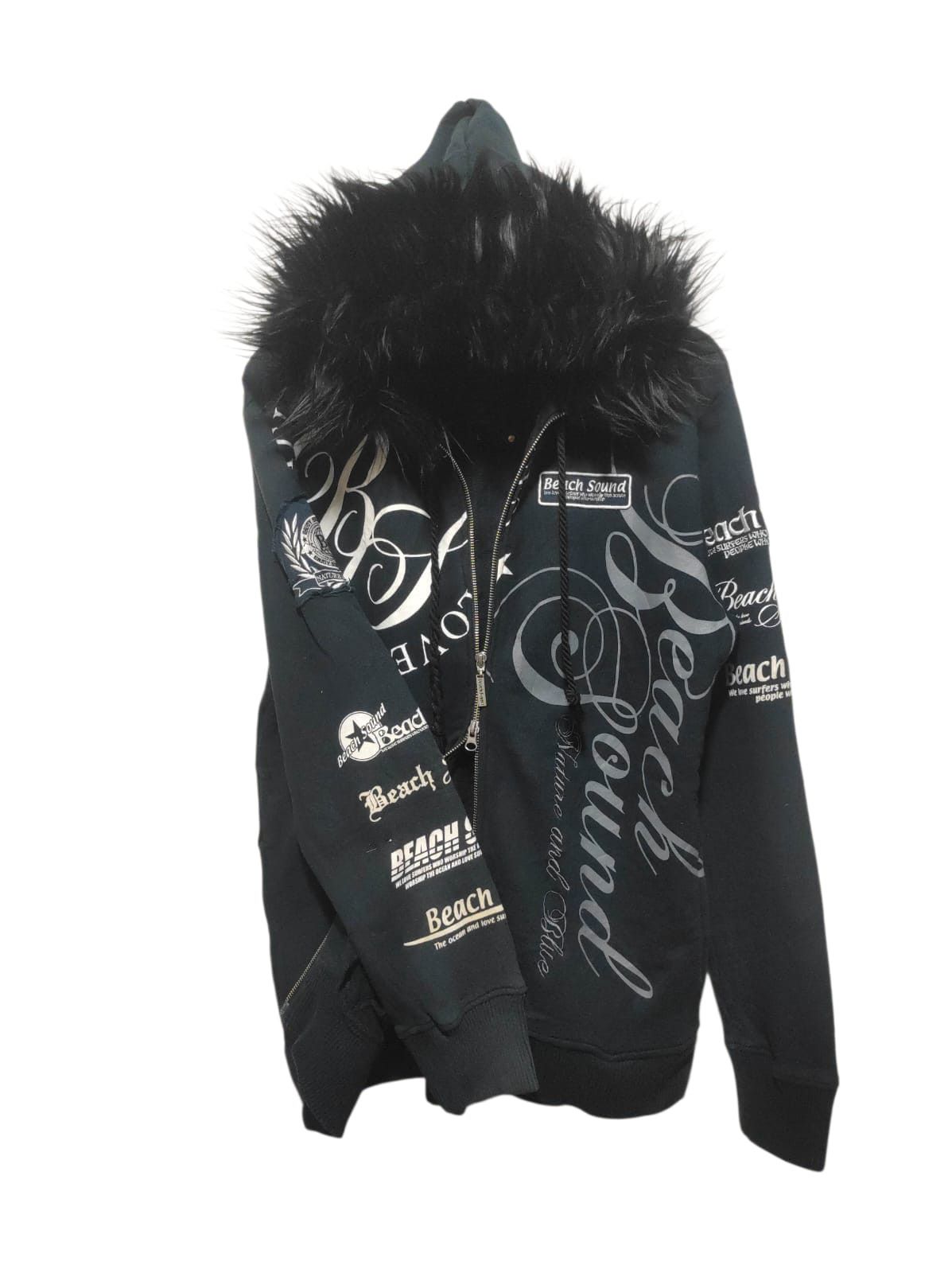Beach Sound poem double zip fur hoodie LGB style