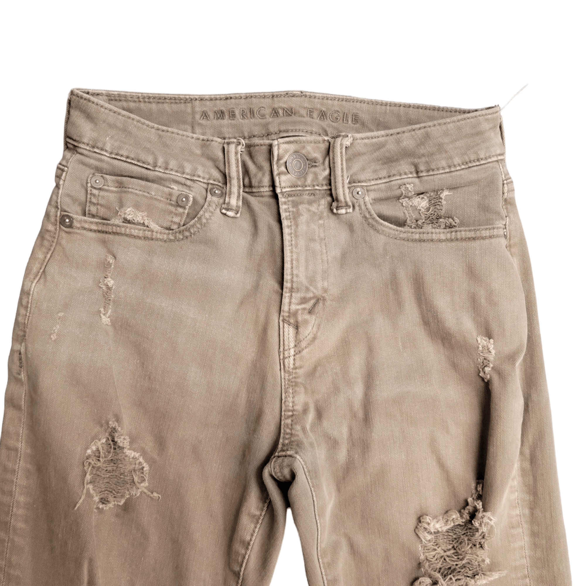 American Eagle Outfitters American Eagle Athletic Skinny Ripped Torn Khaki Jeans Size 28" / US 6 / IT 42 - 3 Thumbnail