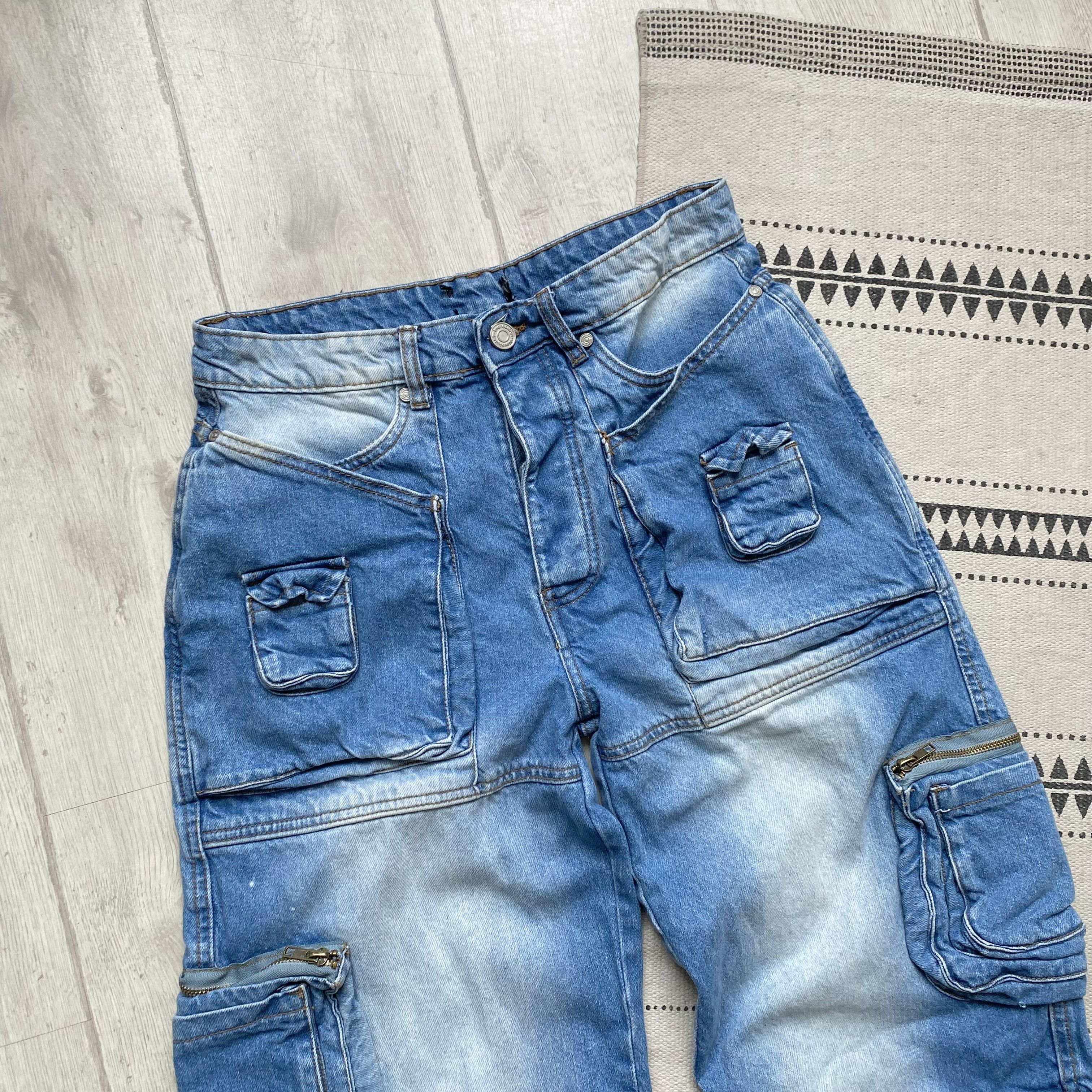 Japanese Brand Y2K Multipocket Cargo baggy Denim jeans skater pants Size US 30 / EU 46 - 2 Thumbnail