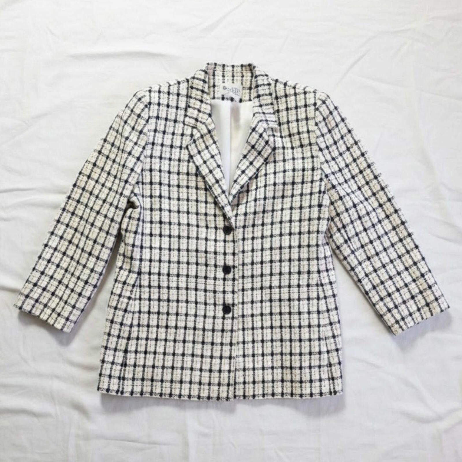 Other Da-Rue Vintage White Metallic Navy Plaid Blazer Womens Large Size L / US 10 / IT 46 - 1 Thumbnail