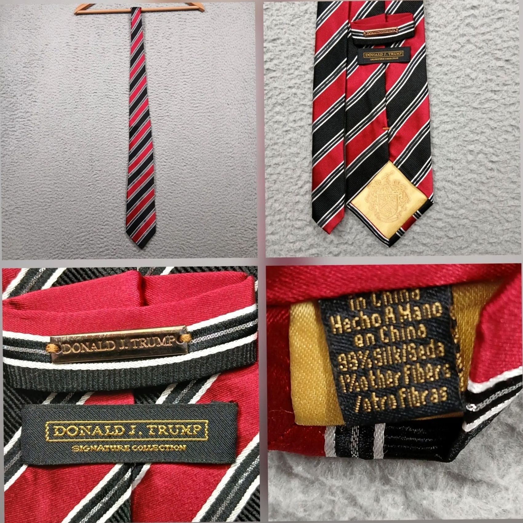 Vintage Donald J Trump Signature Collection Silk Tie Red Black Striped Necktie Size ONE SIZE - 2 Thumbnail