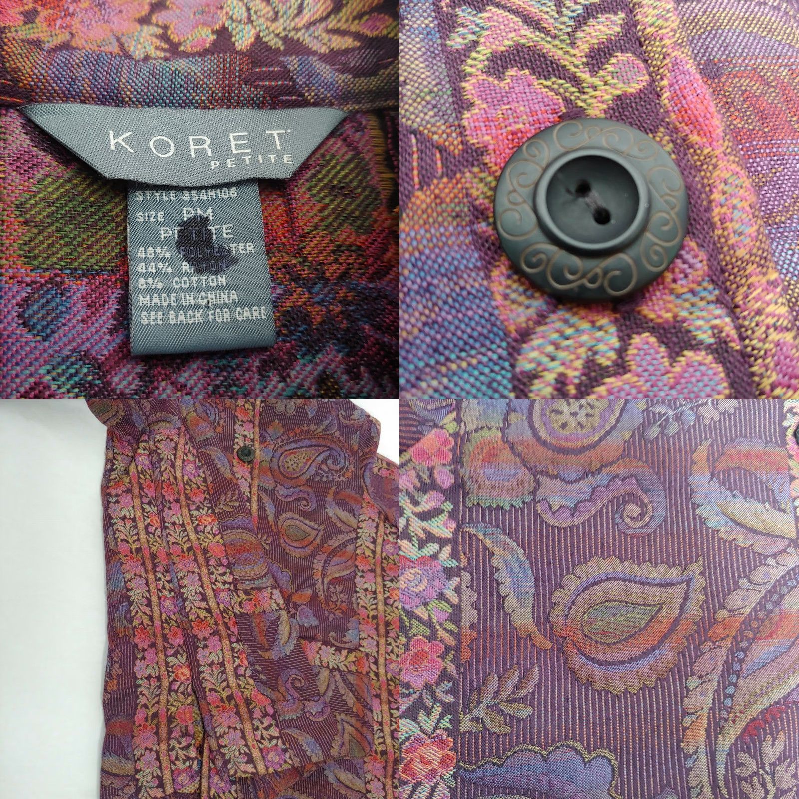 Vintage Koret Blazer Jacket Petite Brocade Tapestry Floral Paisley Purple Button Up Women’s PM Printed Dressy 90s? Size M / US 6-8 / IT 42-44 - 8 Thumbnail