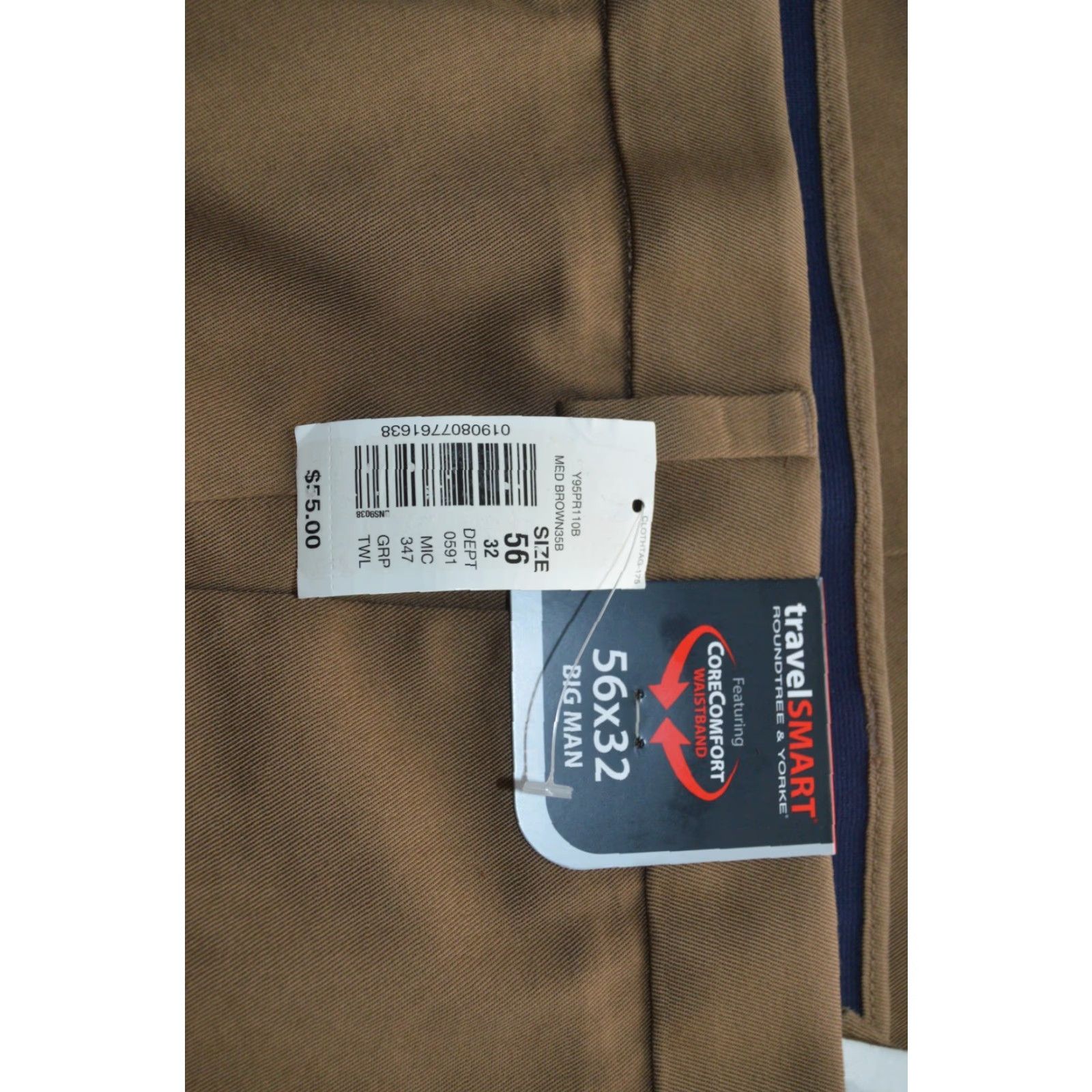 Roundtree & Yorke Mens ROUNDTREE & YORKE Travel Smart Classic Fit Flat Front Brown Pants 56x32 NWT Size US 40 / EU 56 - 6 Thumbnail