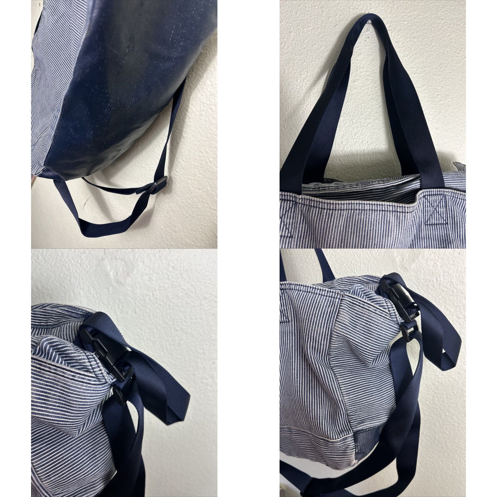 Gap VINTAGE GAP Crossbody Bag Denim White Blue Striped 16x16x6 Canvas Cotton Women Indistinct Railroad? Size ONE SIZE - 8 Thumbnail