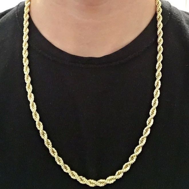 Jewelry Gold Chain Rope Chain Necklace 24in 6mm and Hamsa Hand Charm Size ONE SIZE - 8 Thumbnail