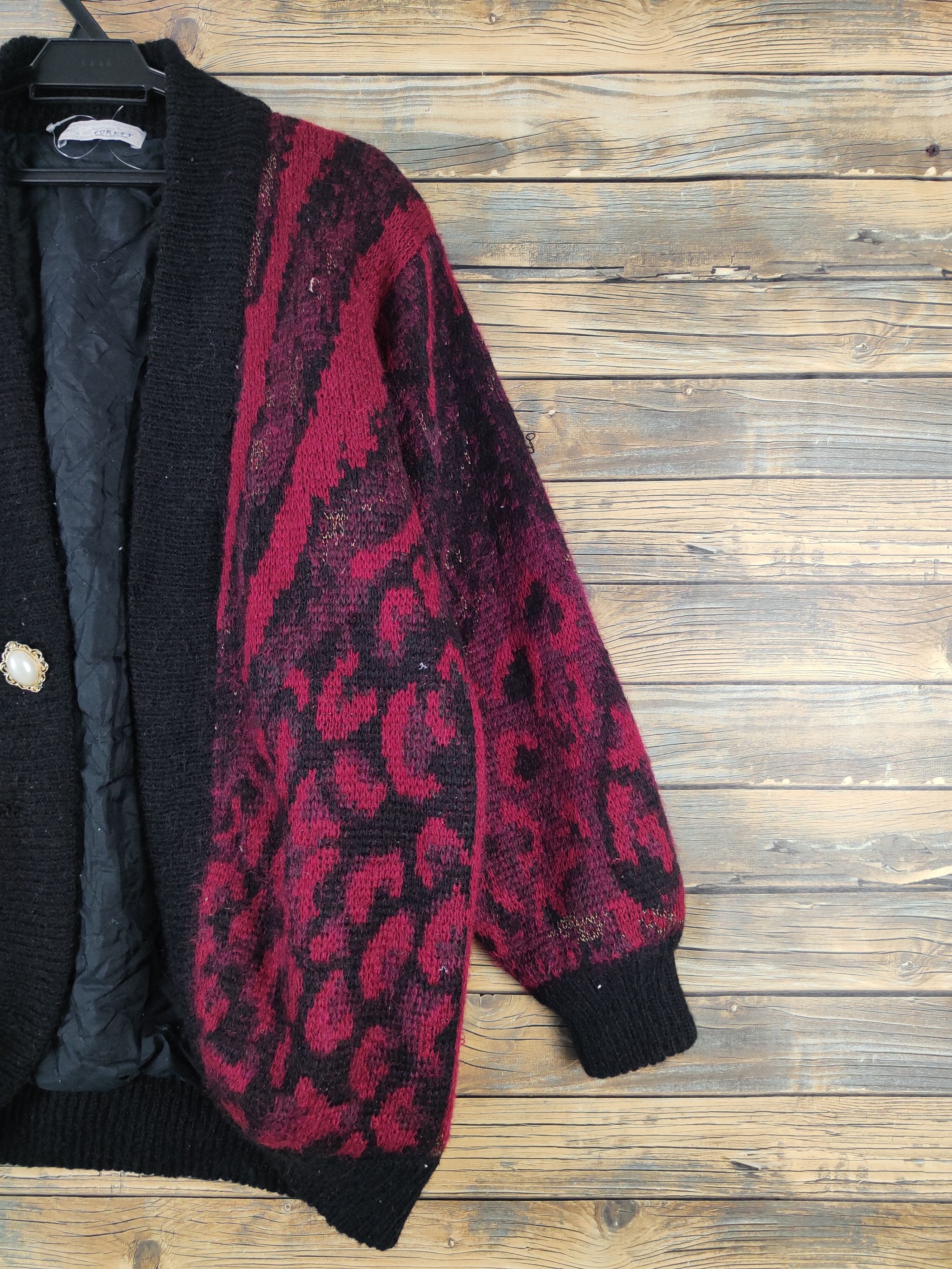 Aran Isles Knitwear Cokett Black Red Wool Knitwear Cardigan #W2105 Size L / US 10 / IT 46 - 6 Thumbnail