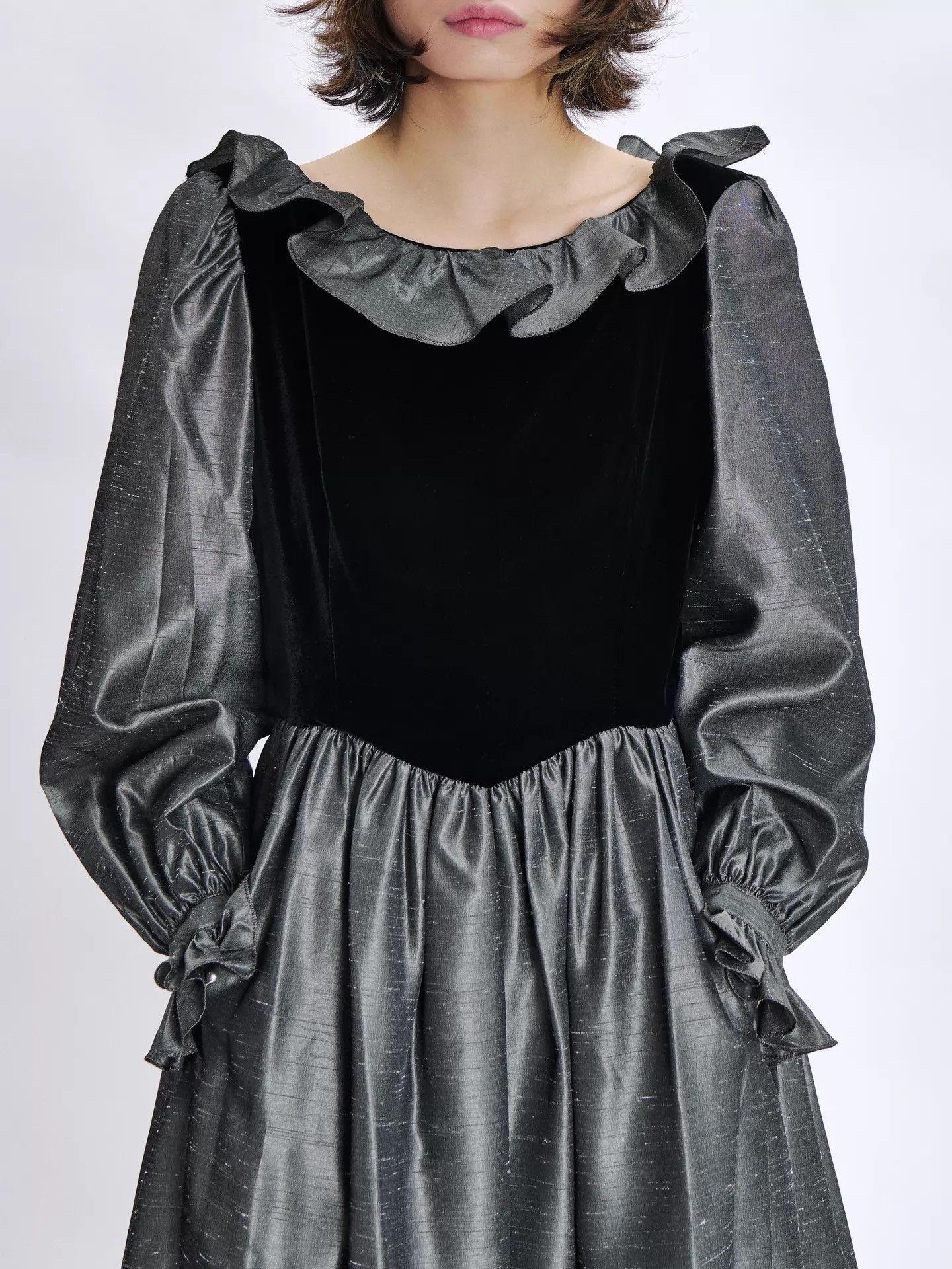 Oscar De La Renta Oscar de la Renta Black Velvet Silver-Gray Long Gown Size ONE SIZE - 5 Thumbnail