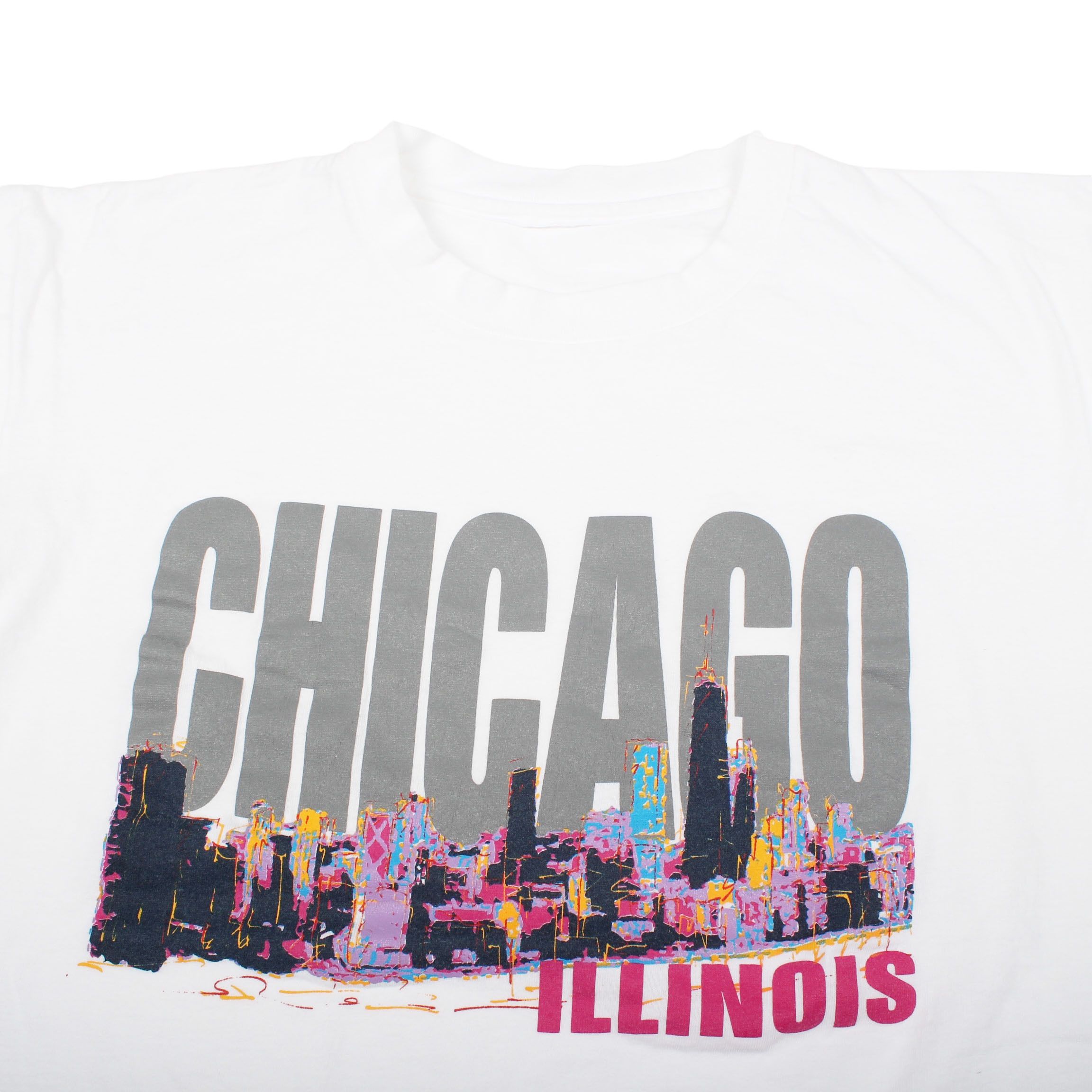 Vintage Chicago Illinois T Shirt 90s White Graphic Tee Size US L / EU 52-54 / 3 - 3 Thumbnail