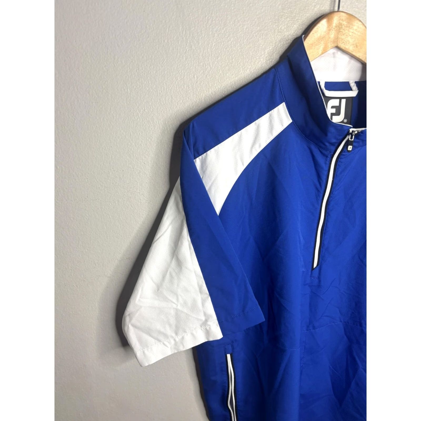 Footjoy FootJoy Jacket Mens Large Blue White Short Sleeve Half Zip Golf Pullover Shell Size US L / EU 52-54 / 3 - 2 Thumbnail