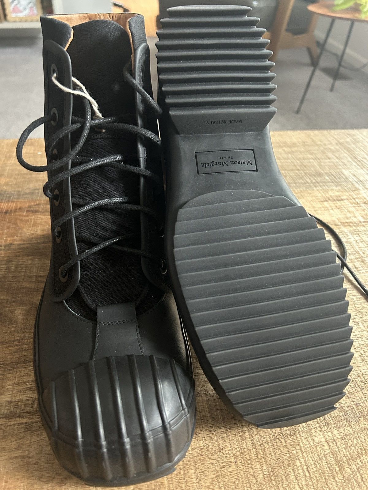 Maison Margiela Maison Margiela leather trimmed boot high top designer black Size US 10 / EU 43 - 3 Thumbnail