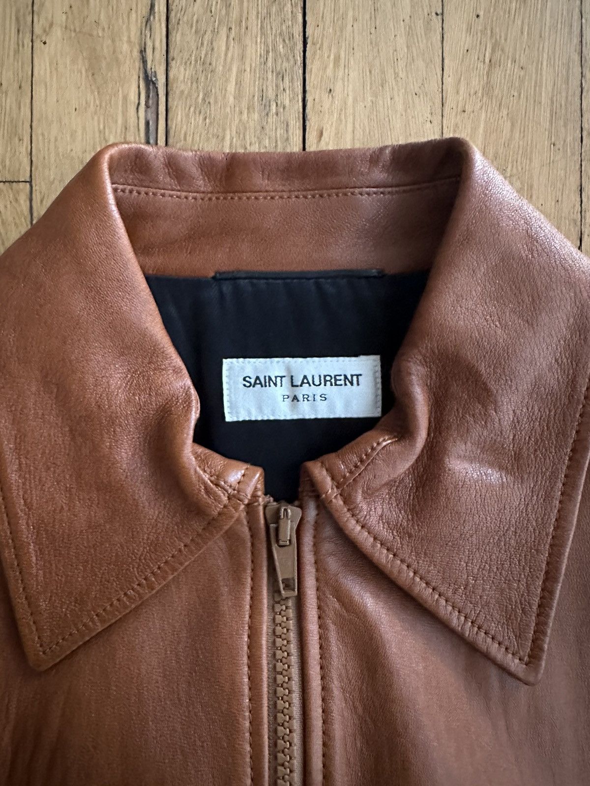 Hedi Slimane × Saint Laurent Paris FW16 Western Cognac Brown Leather Bomber Jacket Size US S / EU 44-46 / 1 - 2 Thumbnail