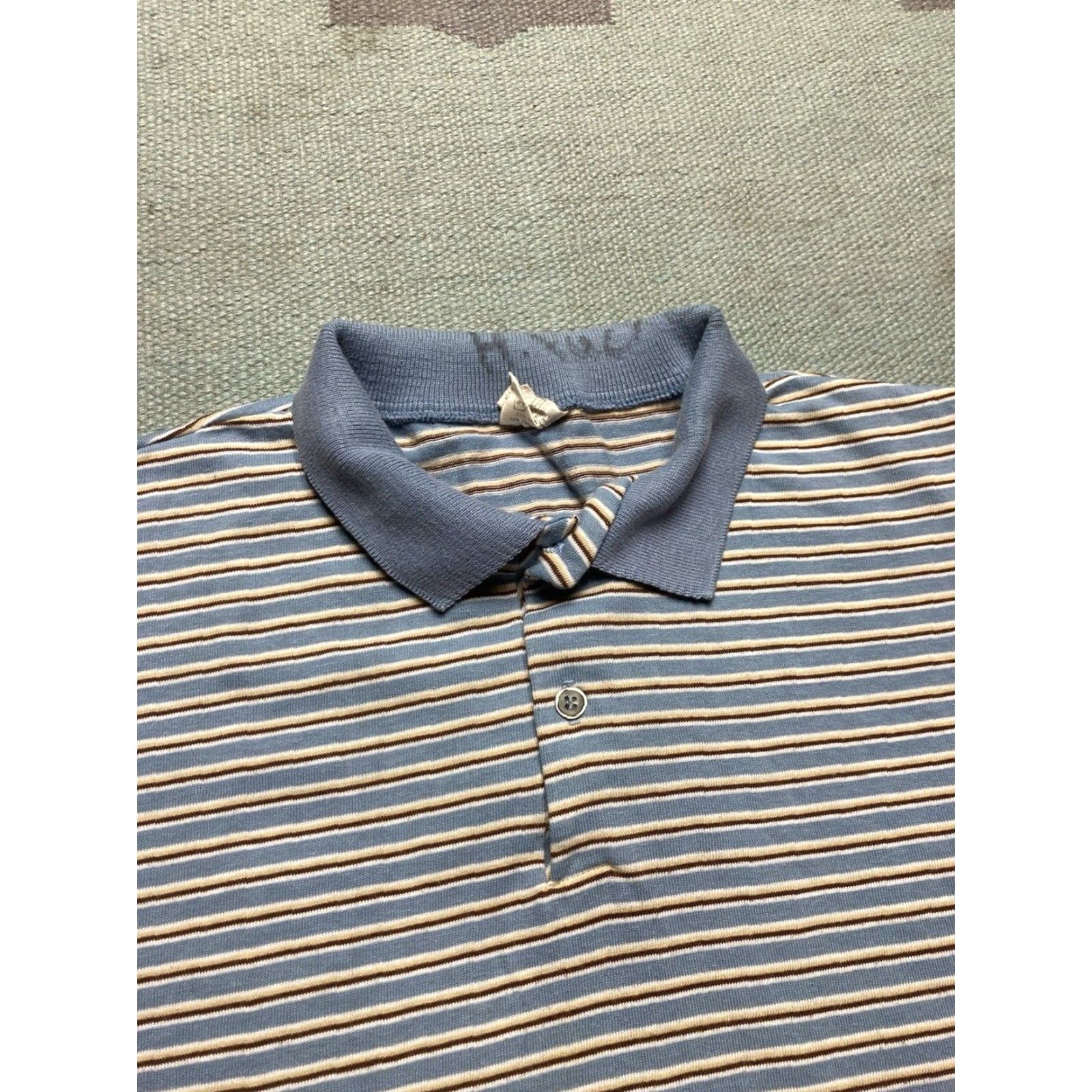 Vintage VINTAGE Donegal Polo Shirt Short Sleeve Striped Soft Blue Adult Large Size US L / EU 52-54 / 3 - 3 Thumbnail