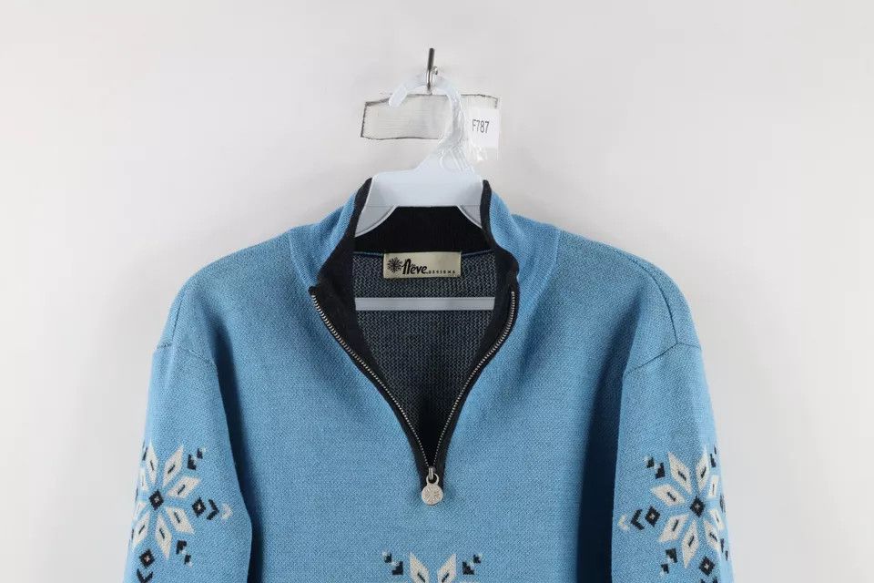 Vintage Vintage 90s Streetwear Wool Snowflake Knit Half Zip Sweater Size L / US 10 / IT 46 - 2 Thumbnail