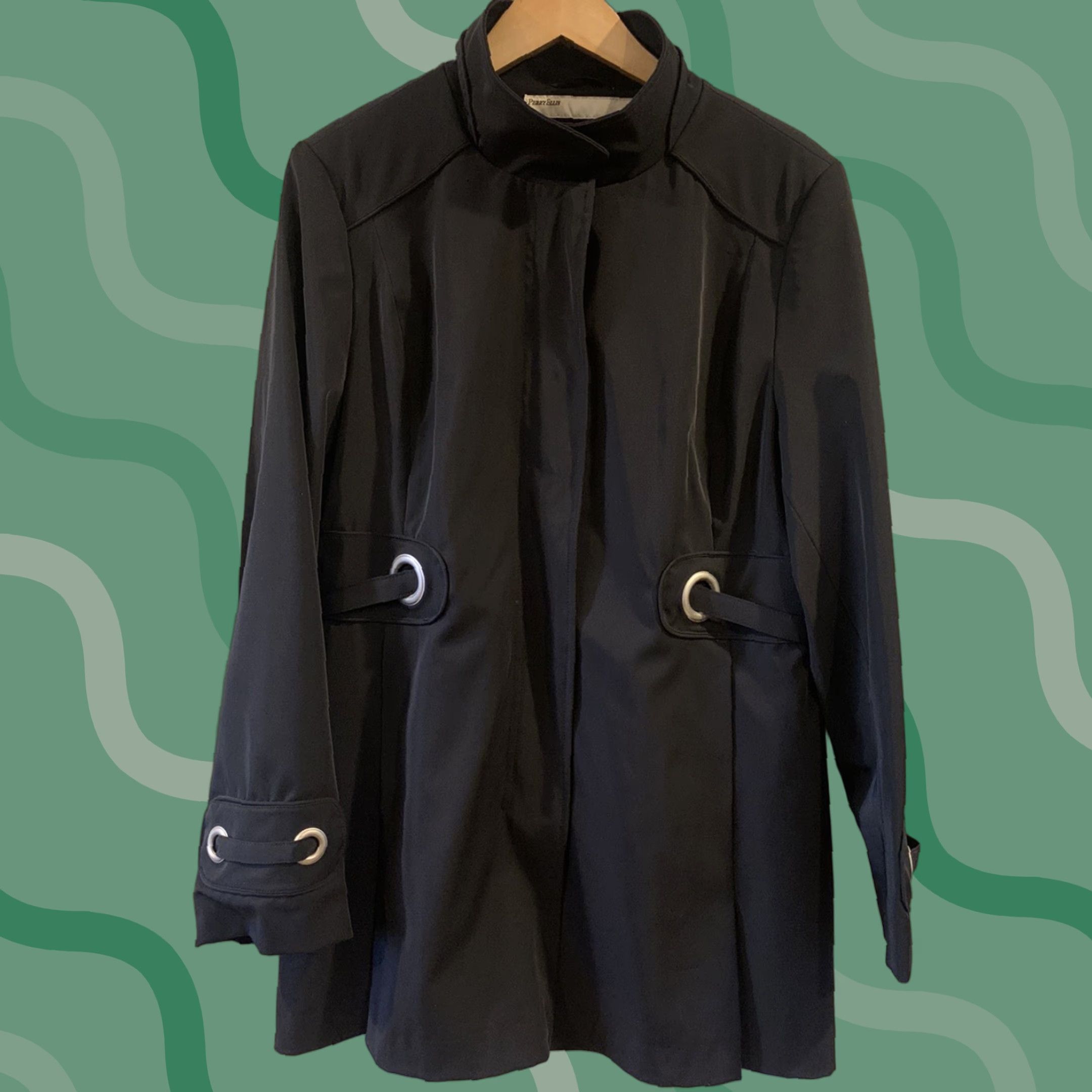 Perry Ellis Perry Ellis Trench Coat Black Size L Women's Long Sleeve Slim Polyester Jacket/Coat Size L / US 10 / IT 46 - 1 Thumbnail