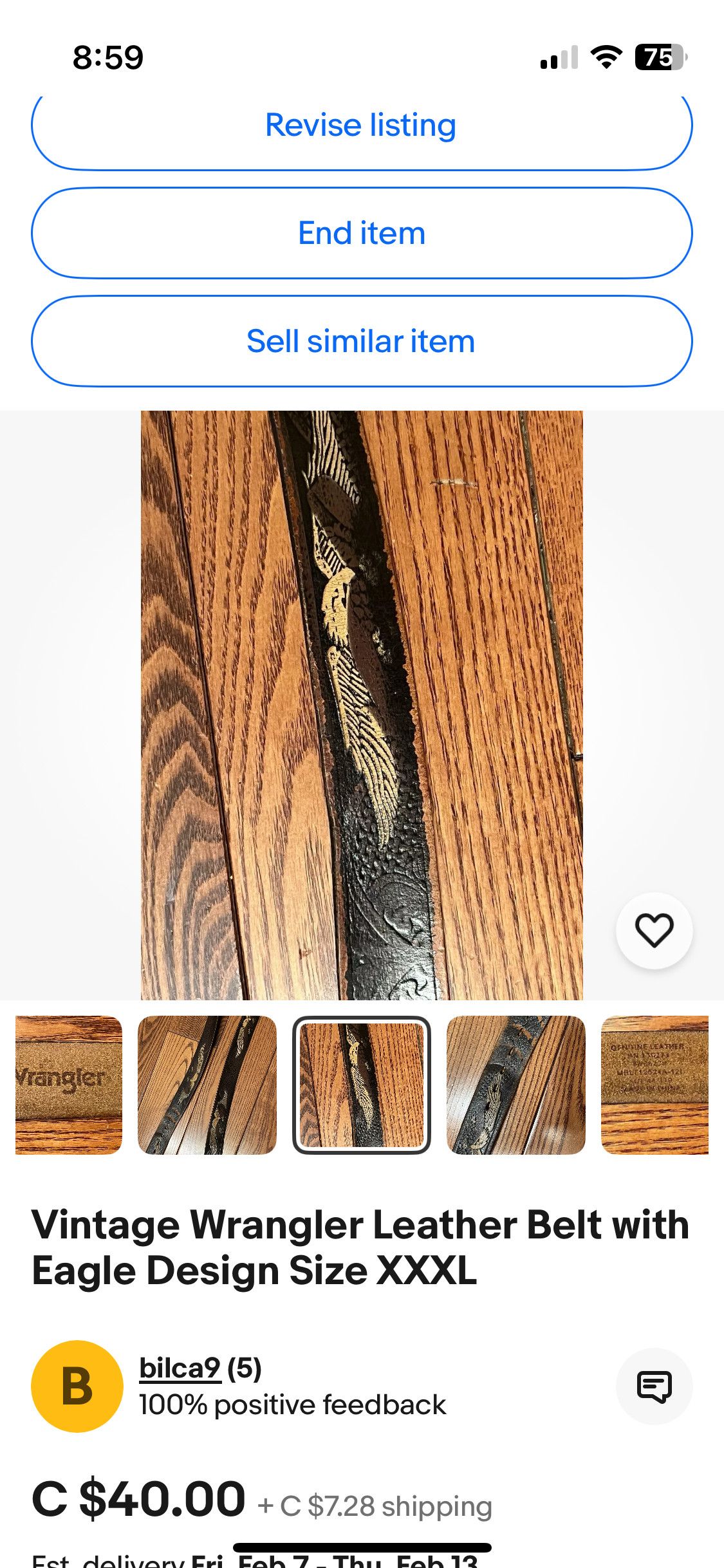 Wrangler Vintage Wrangler Leather Belt with Eagle Design Size XXXL Size 46 - 9 Thumbnail