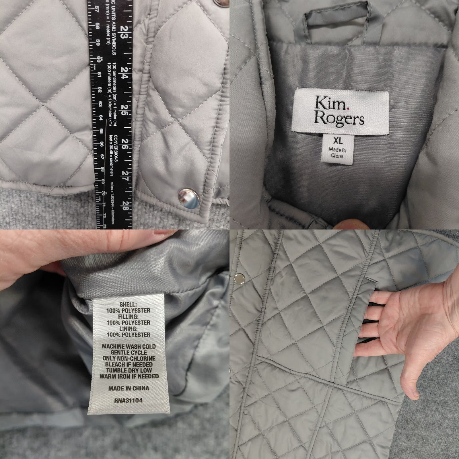 Vintage Kim Rogers Vest Women’s XL Gray Puffer Quilted Zipper Collared Pockets Size XL / US 12-14 / IT 48-50 - 8 Thumbnail