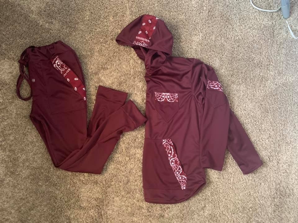 Other Men Custom Bergundy Bandanna Trim LS Hoodie & Jogge Set. Size US XL / EU 56 / 4 - 1 Thumbnail
