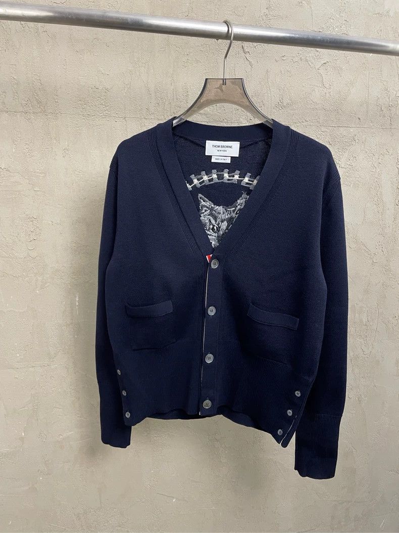 Thom Browne Thom browne Size 1 Dark blue embroidered kitten wool cardi Size S / US 4 / IT 40 - 1 Thumbnail