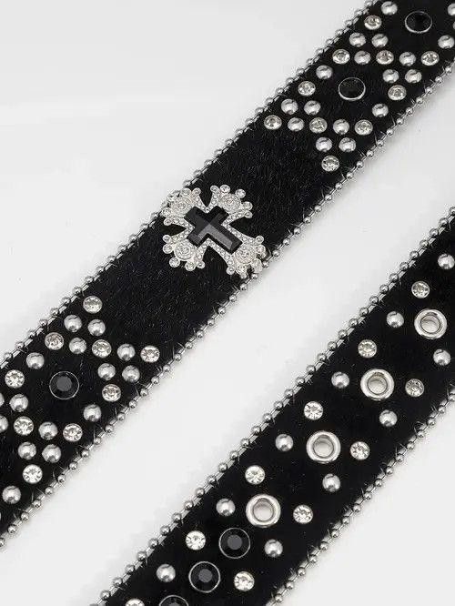 Vintage Dazzling Rhinestone Belt PU Leather Belt Size ONE SIZE - 4 Thumbnail