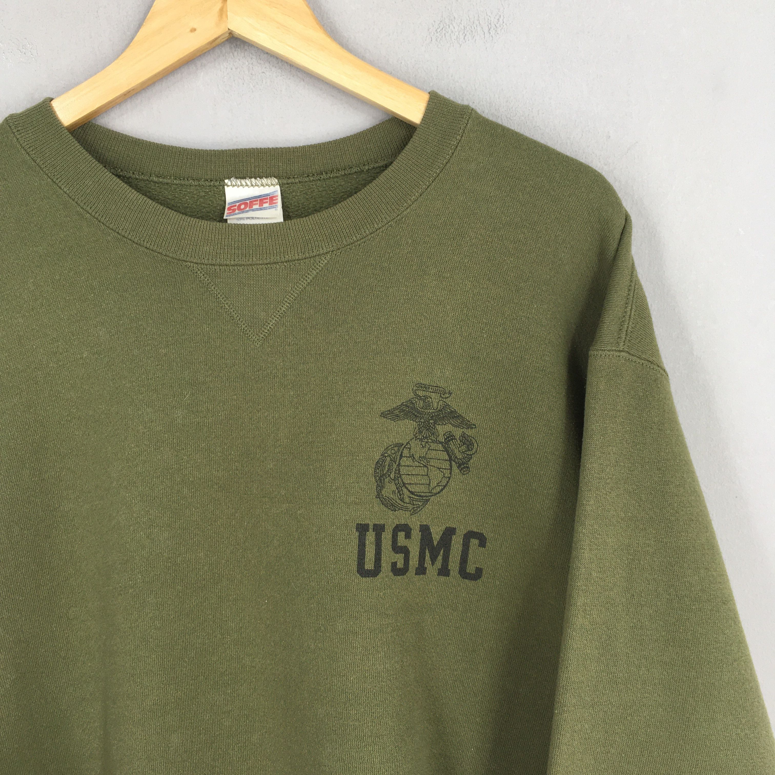 Soffe Vintage 90's Usmc Marines Green Sweatshirt Medium Size US M / EU 48-50 / 2 - 2 Thumbnail
