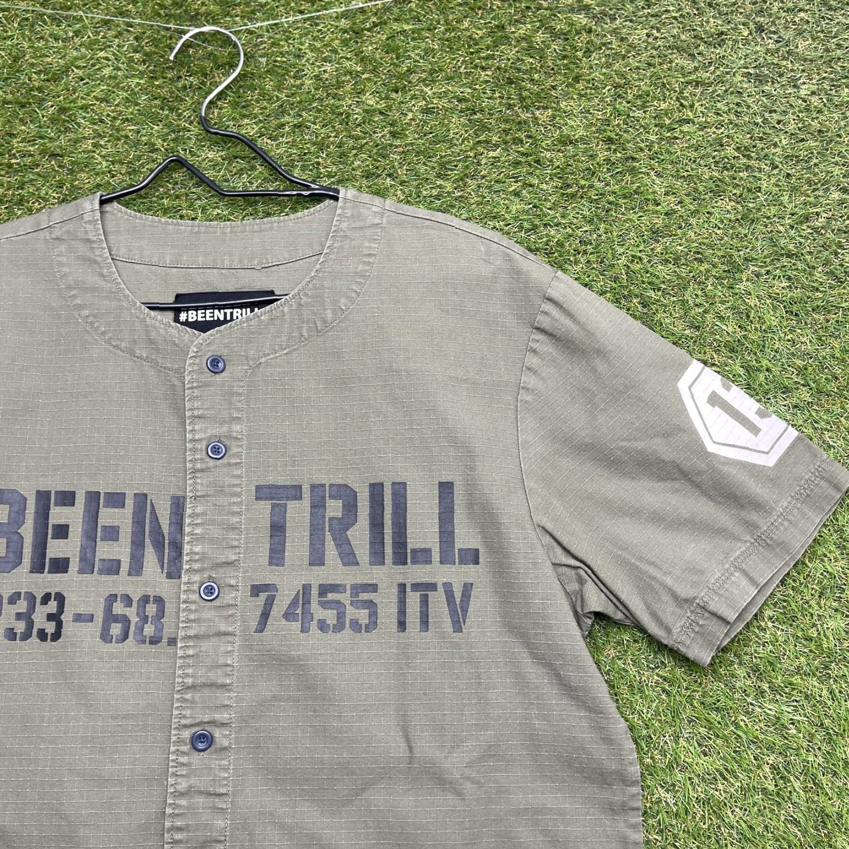 Been Trill BEEN TRILL Mens Short Sleeve Button-Up Shirt Streetwear Urban 13 Patch Green Cotton M Size US M / EU 48-50 / 2 - 2 Thumbnail