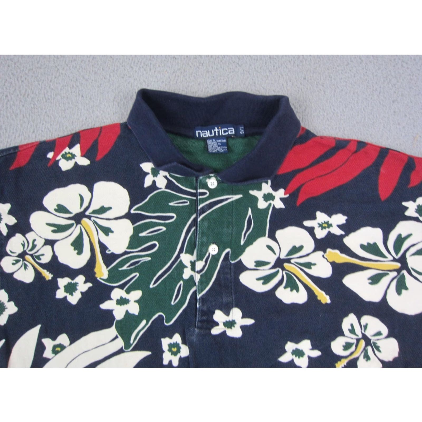 Nautica VINTAGE Nautica Polo Shirt Mens L Blue Floral Tropical 90s Golf Shirt Size US L / EU 52-54 / 3 - 3 Thumbnail
