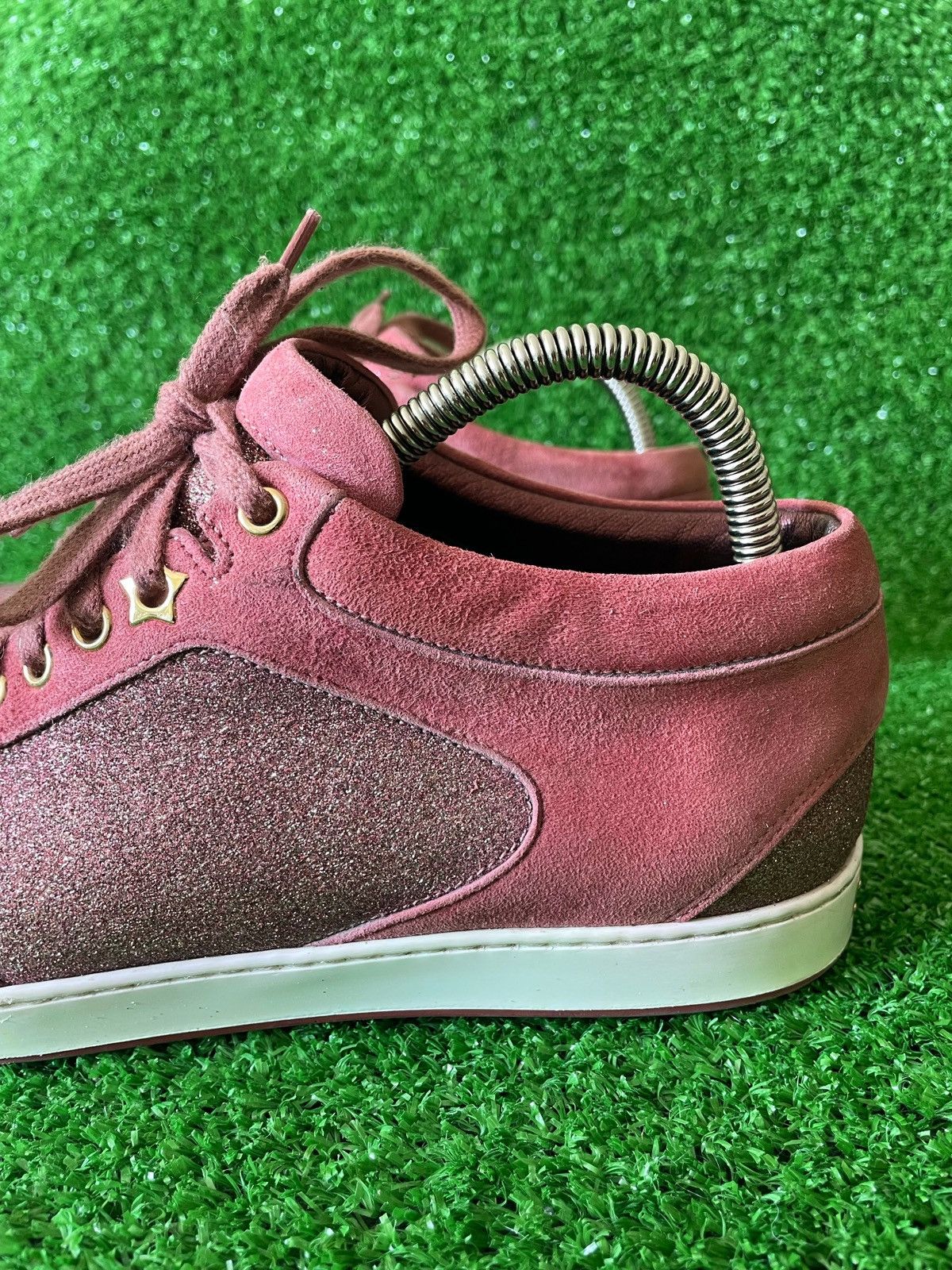 Jimmy Choo Jimmy Choo Pink Glitter And Suede Miami Lace Up Sneakers 39 Size US 9 / IT 39 - 2 Thumbnail