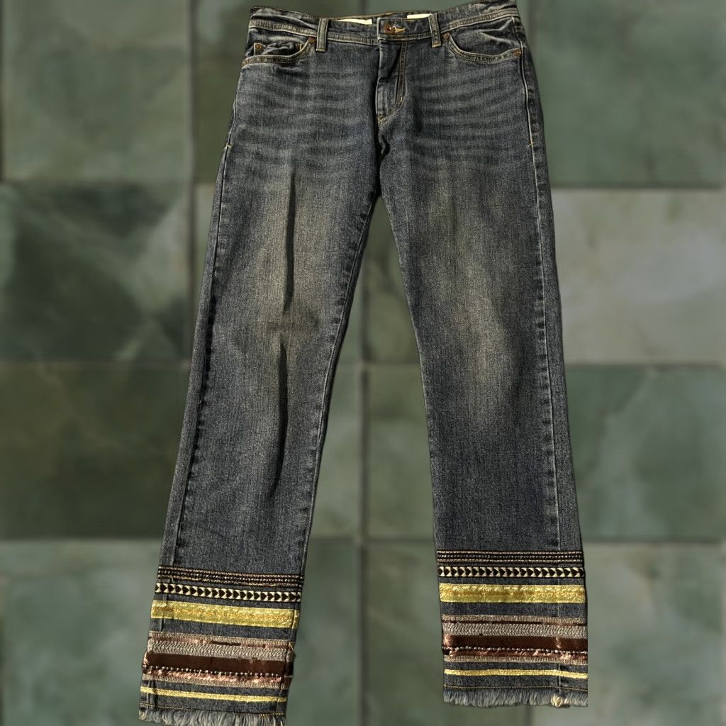 Anthropologie Pilcro and the Letterpress Anthropologie Embroidered Cuff Slim Straight Jeans 26 Size 26" / US 2 / IT 38 - 1 Thumbnail