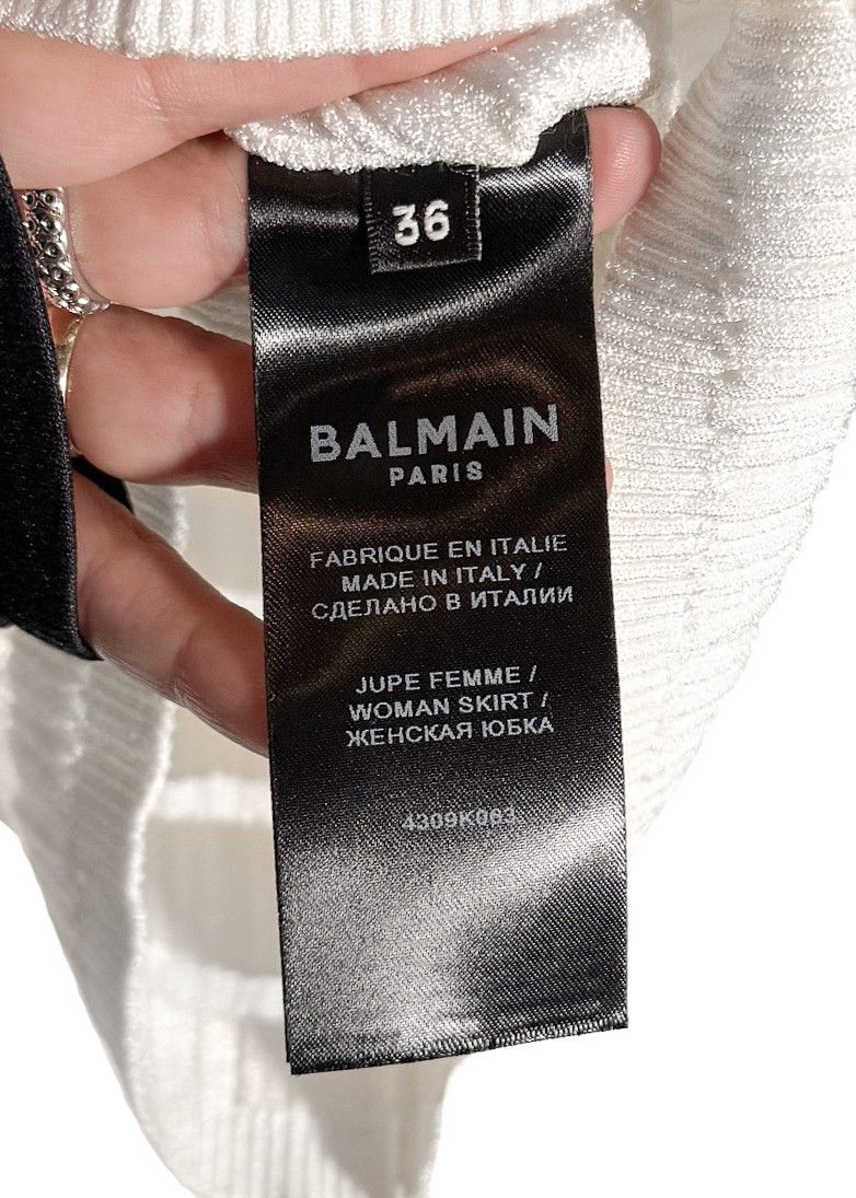 Balmain Balmain White Ribbed Seethrough Button Accent Skirt Size 26" / US 2 / IT 38 - 9 Thumbnail