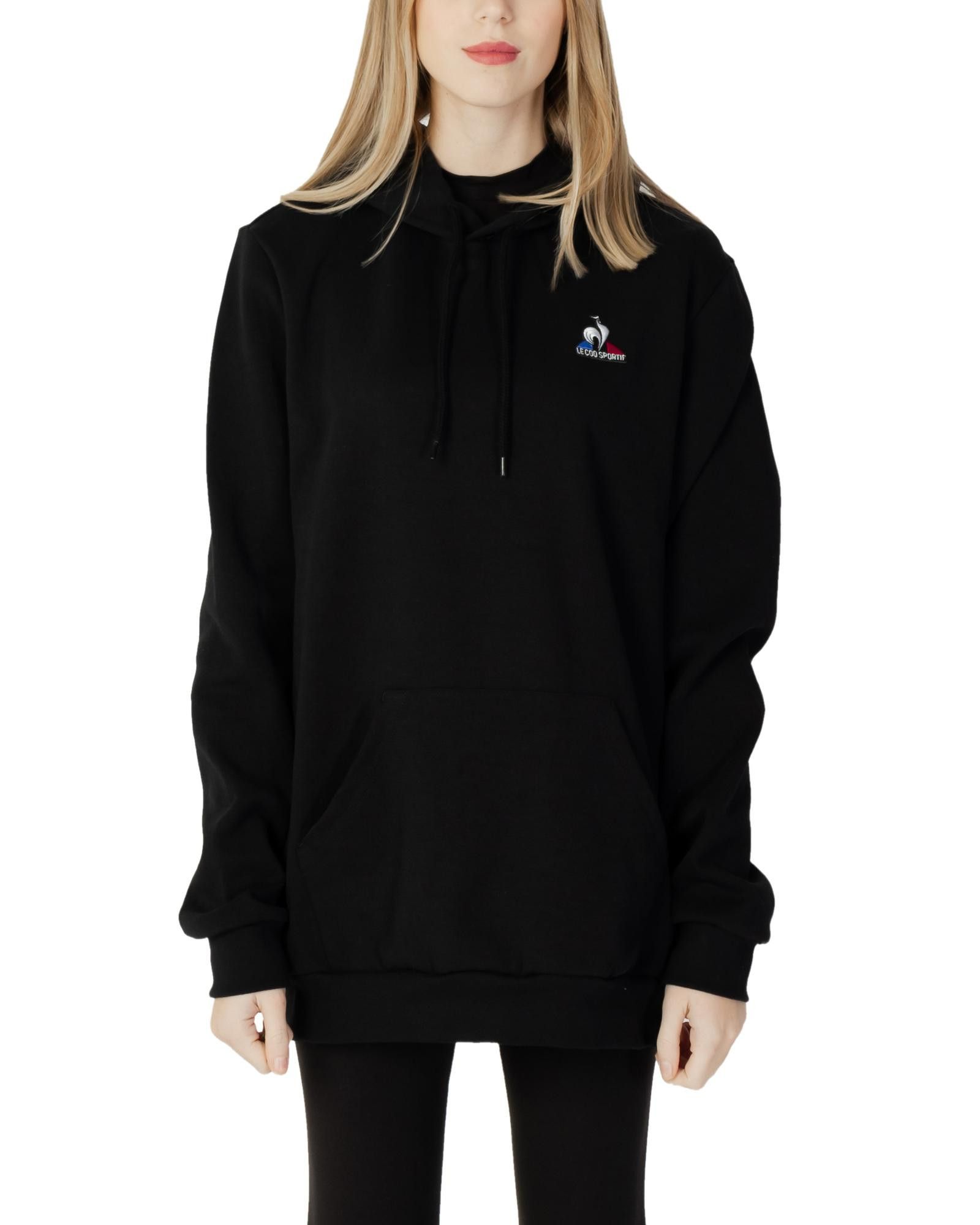 image of Le Coq Sportif Plain Hooded Sweatshirt in Black, Women's (Size 2XL)