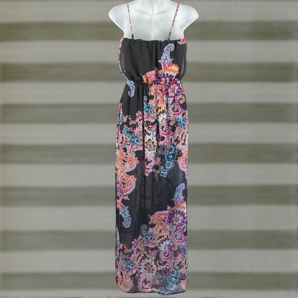 Express VINTAGE Express Maxi Dress Shirt XS Pink/Blk Floral Halter Blouson Boho Hippie 90's Women’s Dress Size XS / US 0-2 / IT 36-38 - 1 Thumbnail