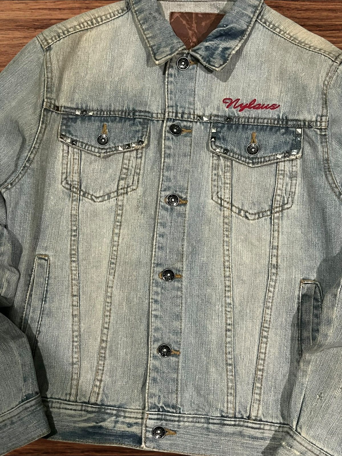 Hysteric Glamour × Japanese Brand × KMRii Nylaus Studded Wording Embroidery Mud Blue Wash Denim Jacket Size US M / EU 48-50 / 2 - 4 Thumbnail