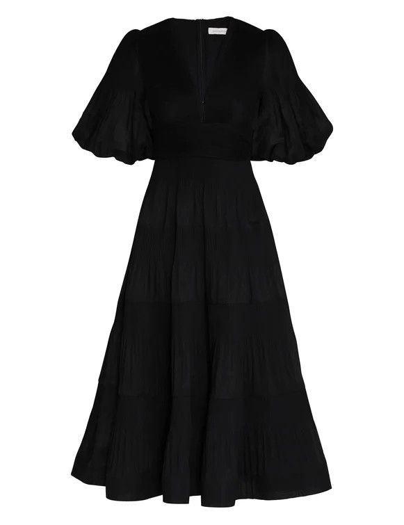 oc11z0425 Pleated Midi Dress in Black