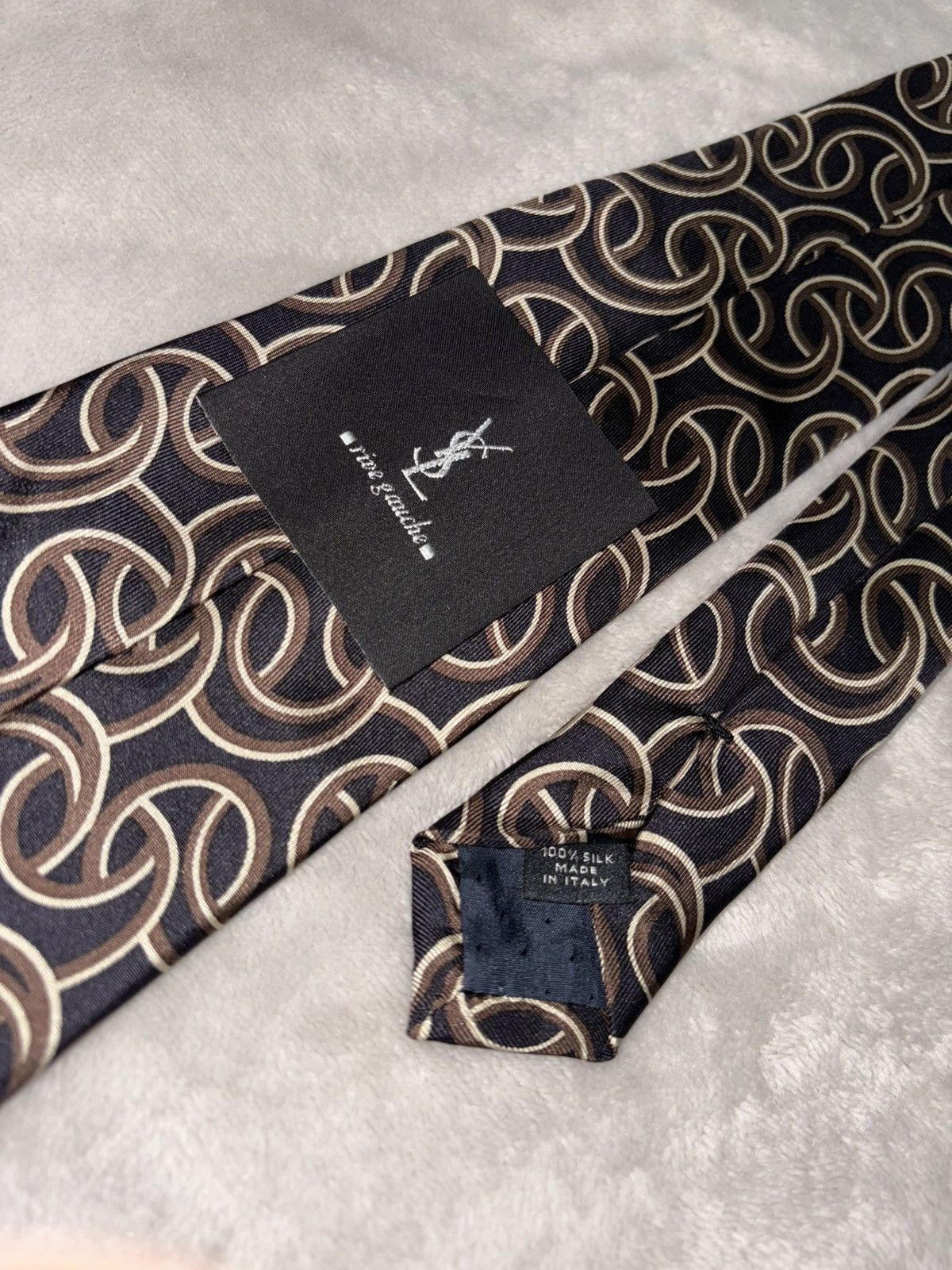 Yves Saint Laurent YSL Rive Gauche Silk Tie Vintage Y2k 90s pattern brown beige Size ONE SIZE - 3 Thumbnail