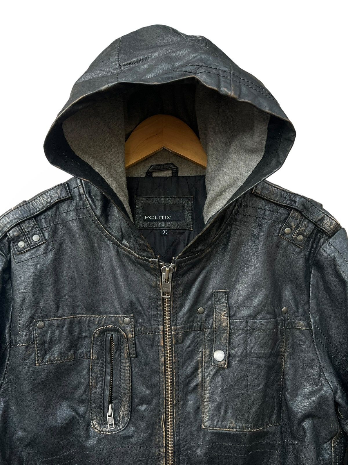 Japanese Brand Bondage Politix Multipocket Patchwork Punk Leather Jacket Size US L / EU 52-54 / 3 - 5 Thumbnail