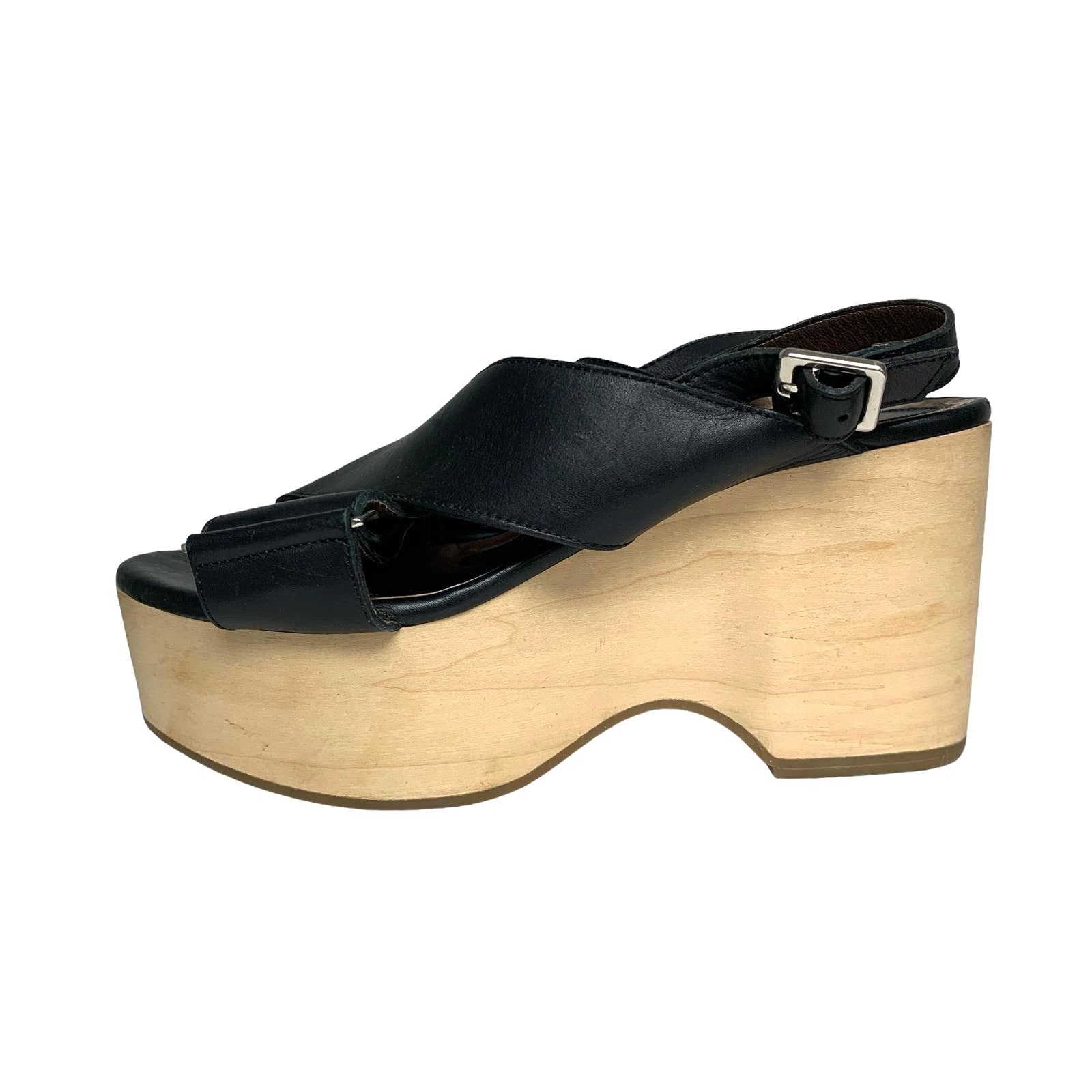 Marni Marni Womens Size 39 Black Leather Wood Platform Sandals Size US 9 / IT 39 - 8 Thumbnail