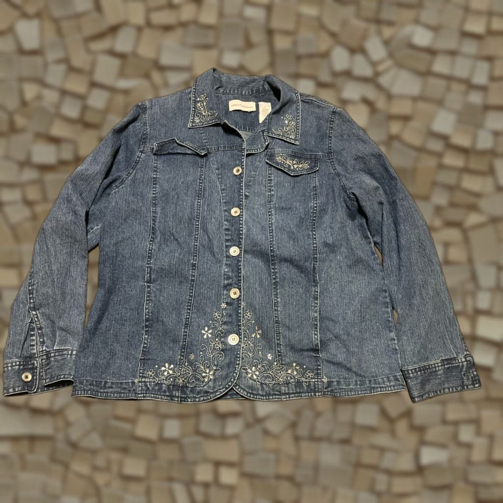 Vintage Alfred Dunner Shirt Womens Size 12 Blue Denim Floral Button Up Long Sleeve Regular Vintage No N/A Size XL / US 12-14 / IT 48-50 - 1 Thumbnail