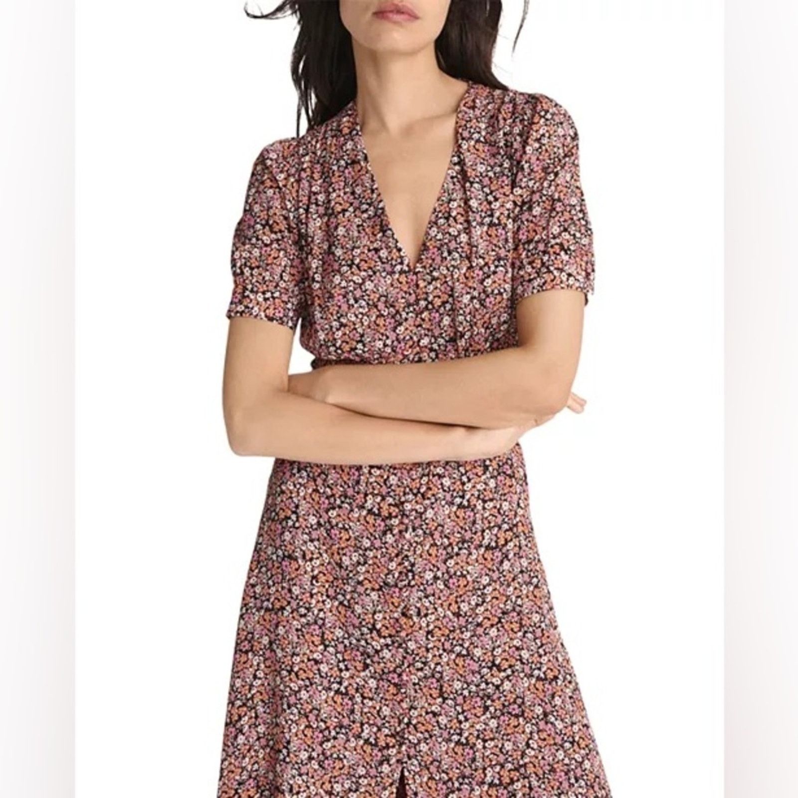 The Kooples THE KOOPLES $355 Floral Print Midi Dress Pink Sz 1 (S) Size S / US 4 / IT 40 - 5 Thumbnail