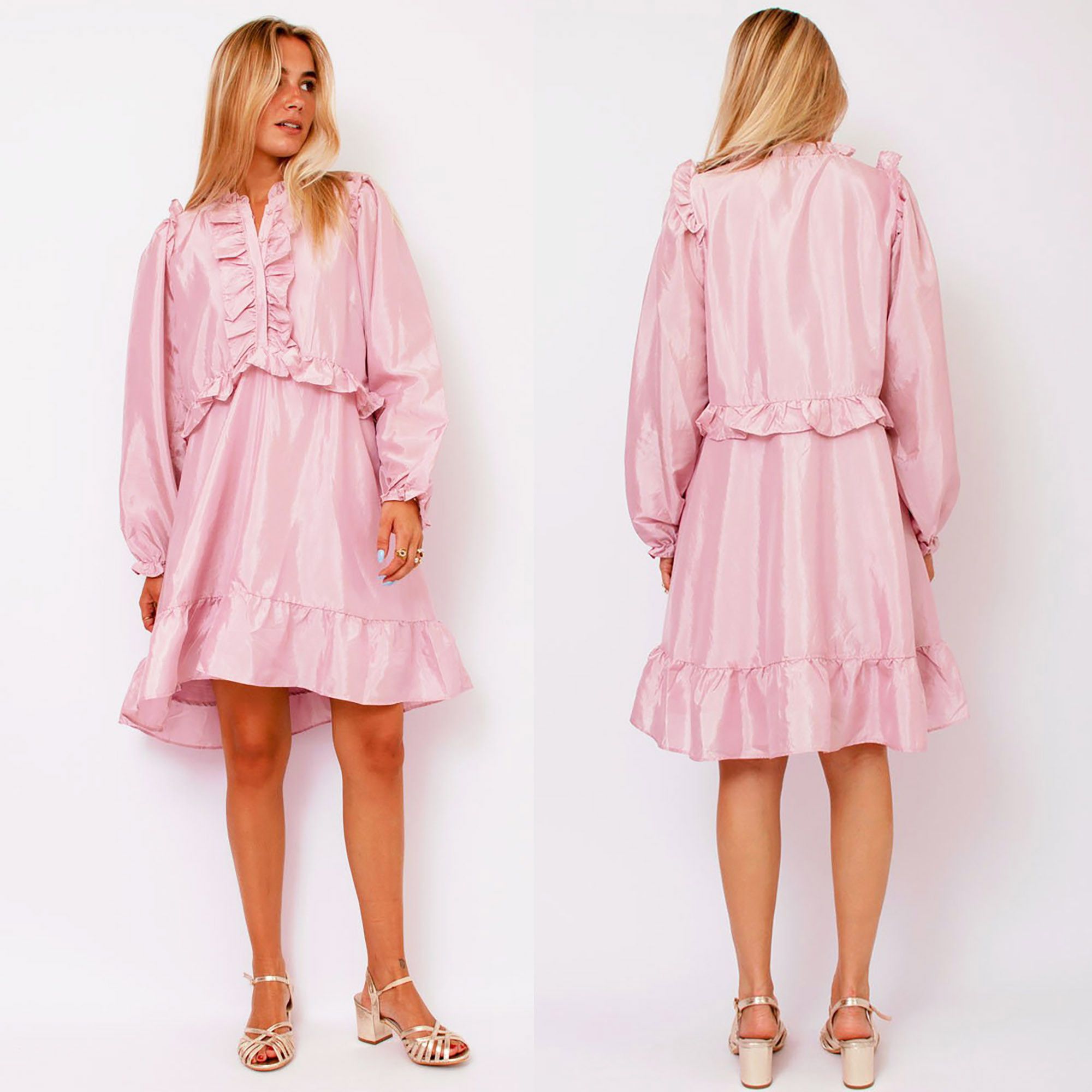 Vintage Neo Noir Zinka ruffle Kawai mini dress in pink rose S Size S / US 4 / IT 40 - 3 Thumbnail