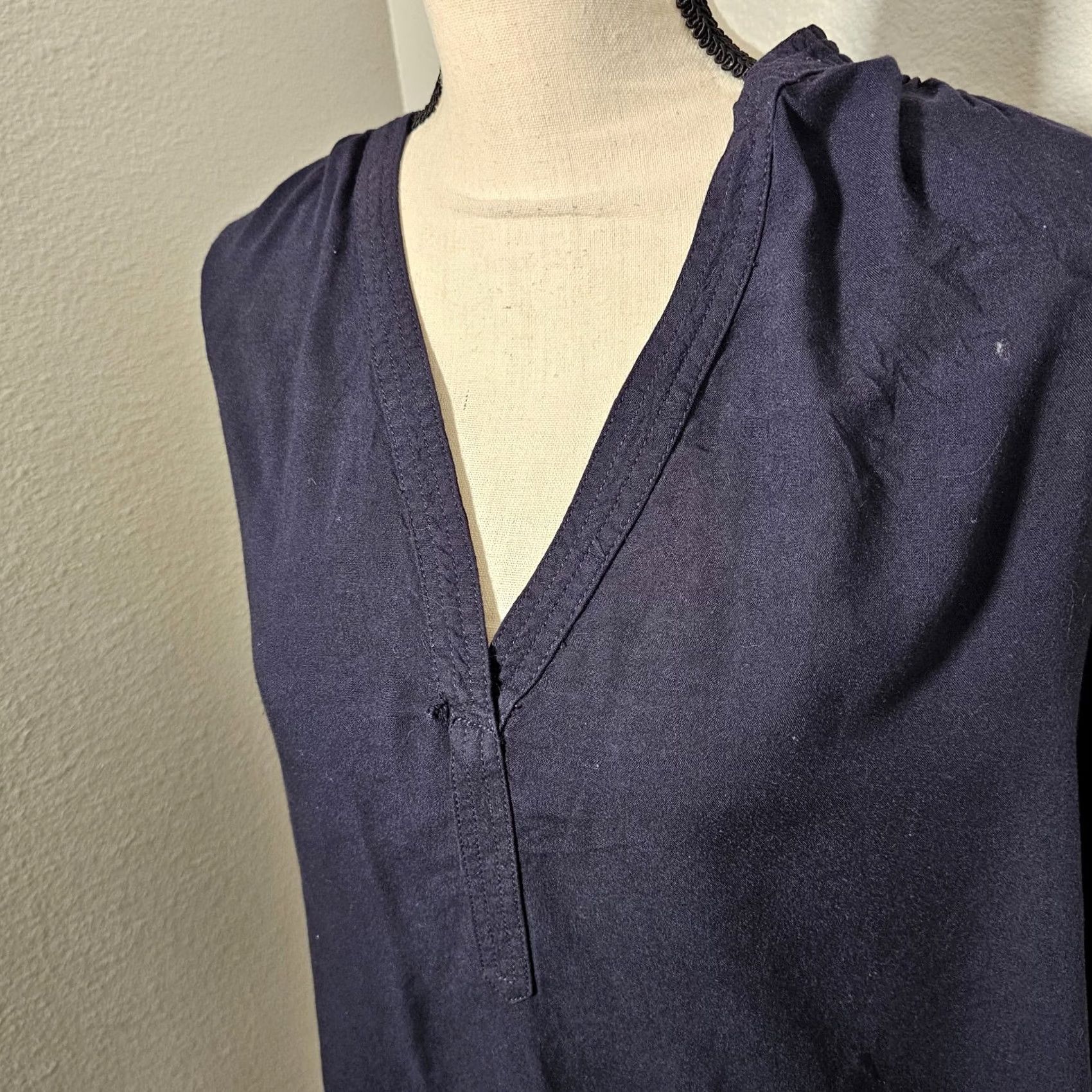 H&M H&M Blouse Tunic Long Sleeve V-Neck Tie Dark Blue Size 14 Women's Classic Regular Chambray Mod al Casual Spring Size XL / US 12-14 / IT 48-50 - 5 Thumbnail