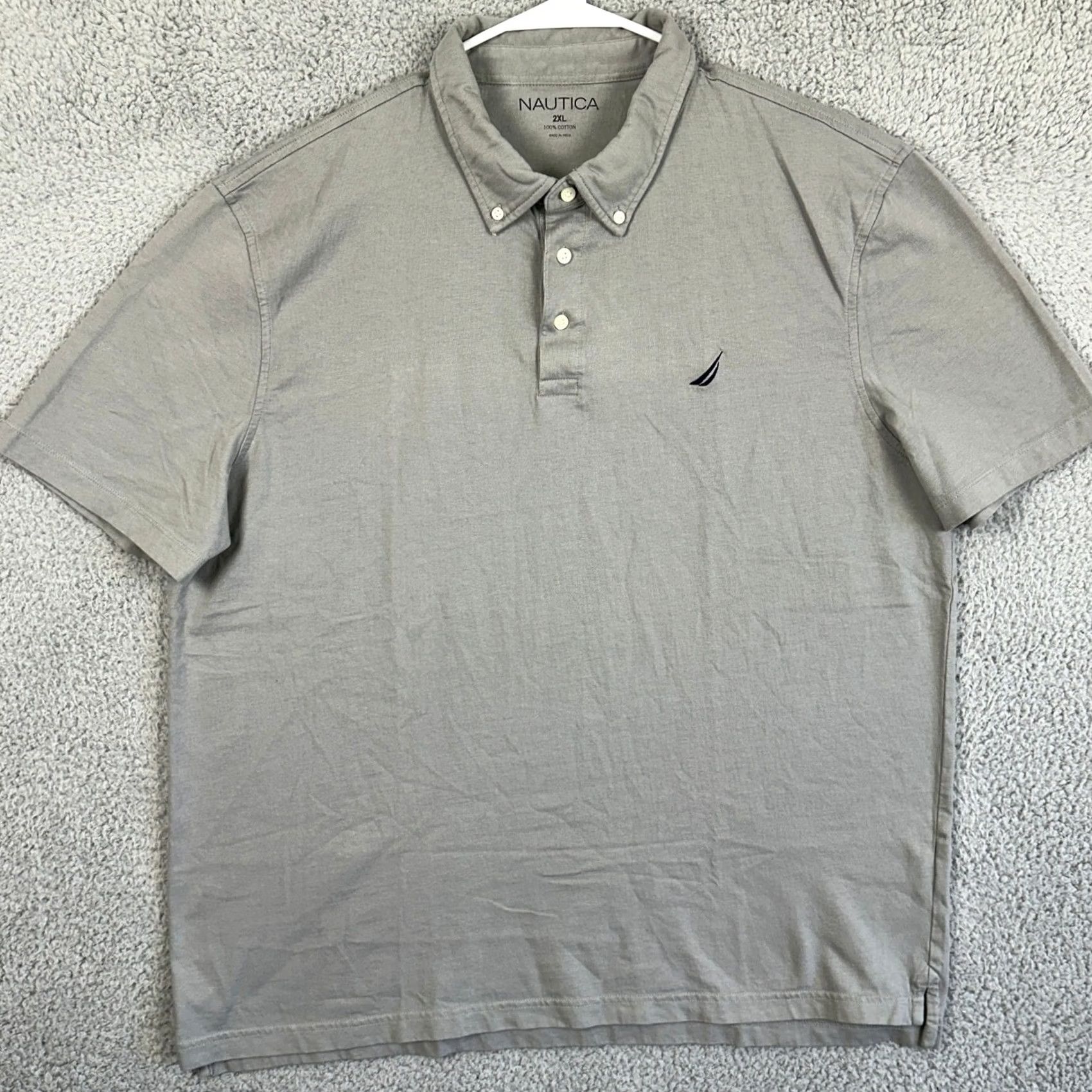 Nautica Nautica Polo Shirt Mens 2XL Light Gray Rugby Short Sleeve Logo Casual Cotton Size US XXL / EU 58 / 5 - 3 Thumbnail