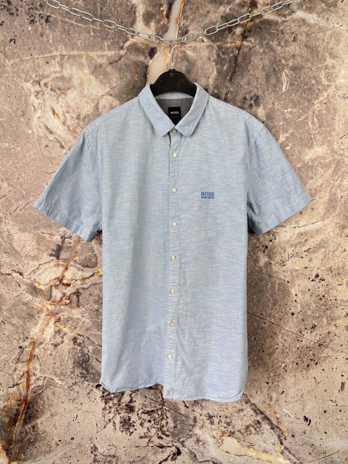 Hugo Boss Hugo Boss Light Blue Short Sleeve Button-Up Shirt Large Size US L / EU 52-54 / 3 - 1 Thumbnail