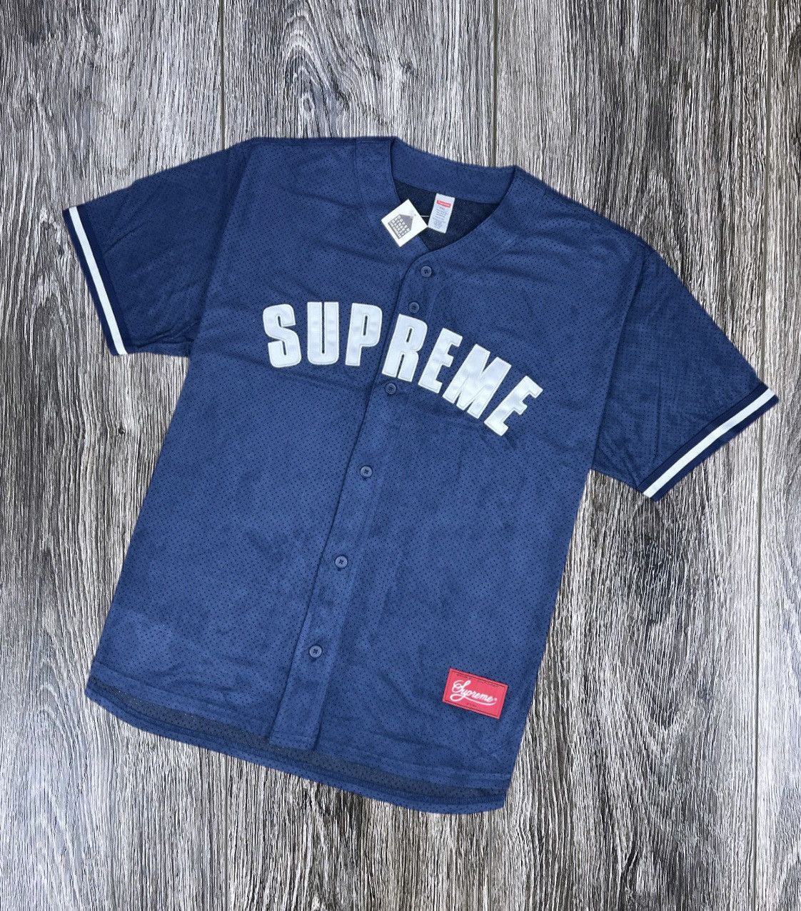 image of Supreme Ultrasuede Mesh Baseball Jersey ‘Navy’ New, Men's (Size 2XL)